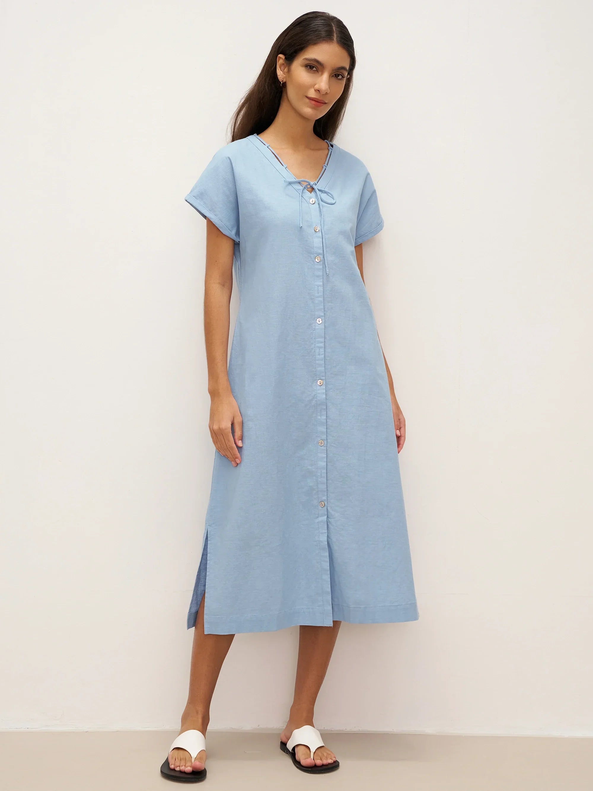 LINTICO LINTICO Linen Ladder Tie Simple Dress TAMARA — main product shot