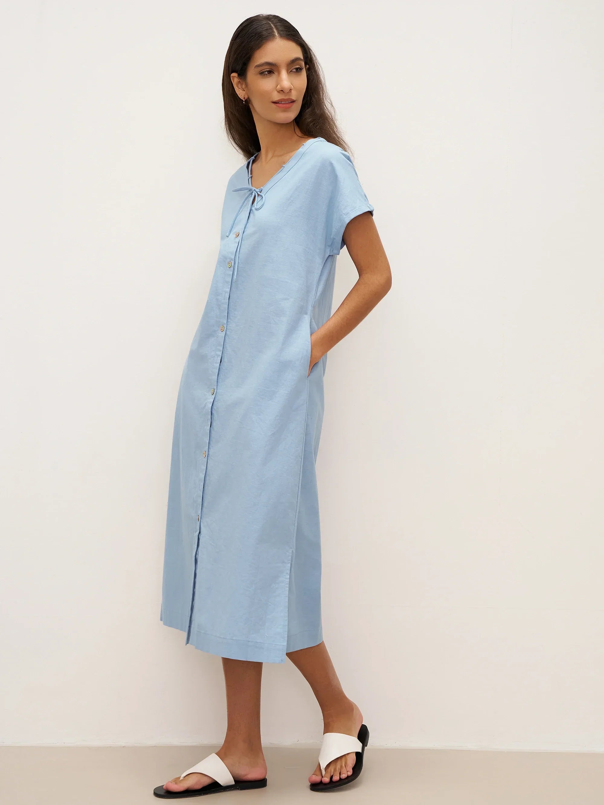 LINTICO LINTICO Linen Ladder Tie Simple Dress TAMARA — construction detail