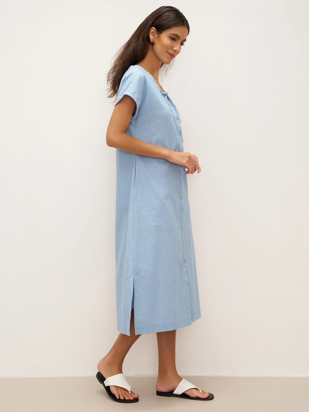 LINTICO LINTICO Linen Ladder Tie Simple Dress TAMARA — dresses-maxi dresses-linen blend category context