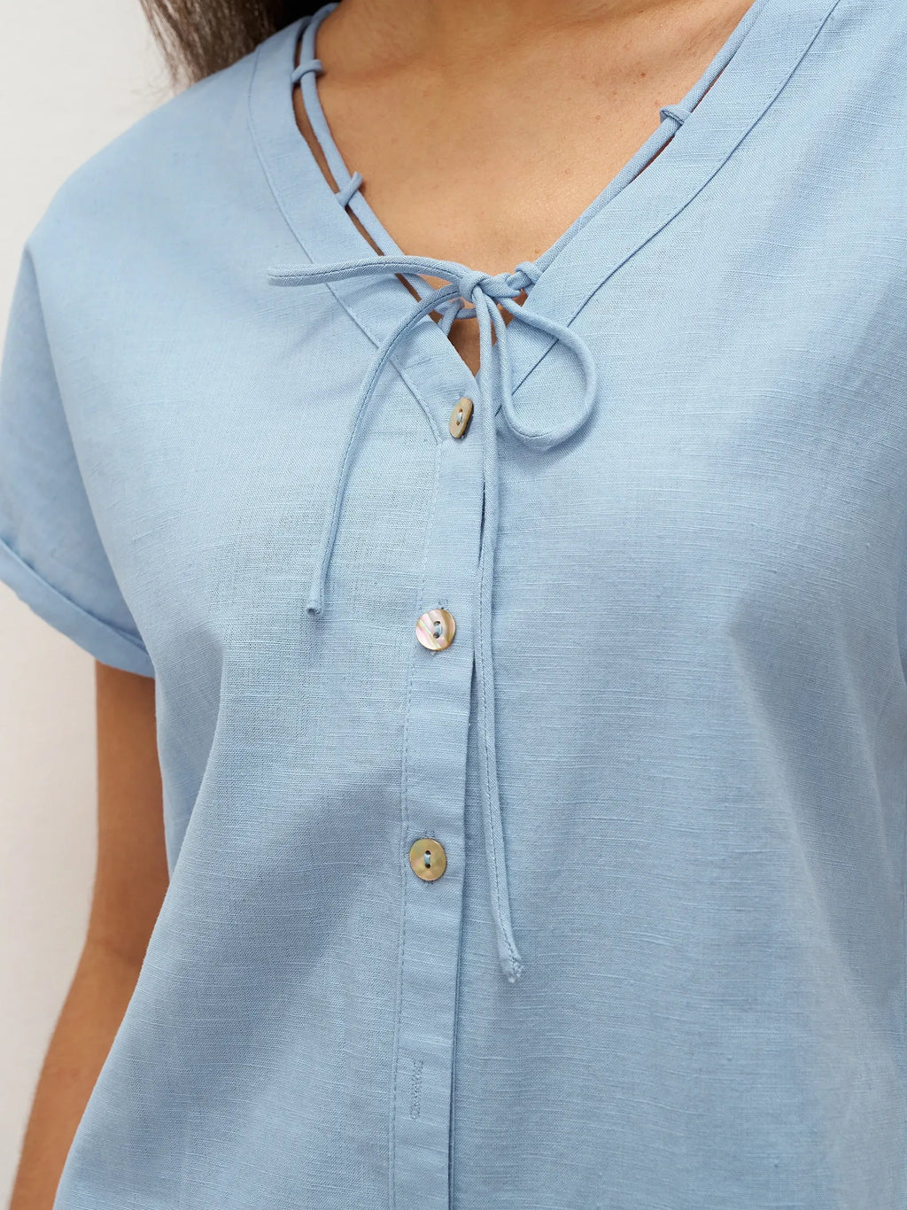 LINTICO LINTICO Linen Ladder Tie Simple Dress TAMARA — detail shot 6