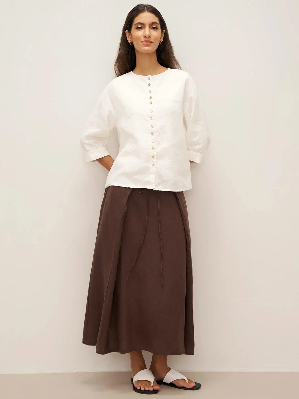 LINTICO 100% Linen Button-Front Drop Shoulder Shirt EASTER — detail shot 7