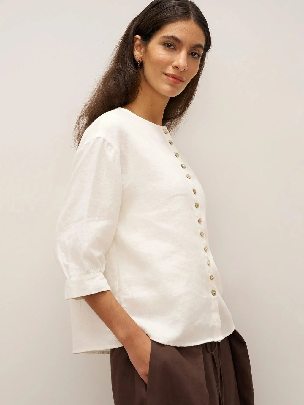 LINTICO 100% Linen Button-Front Drop Shoulder Shirt EASTER — lifestyle worn / used context
