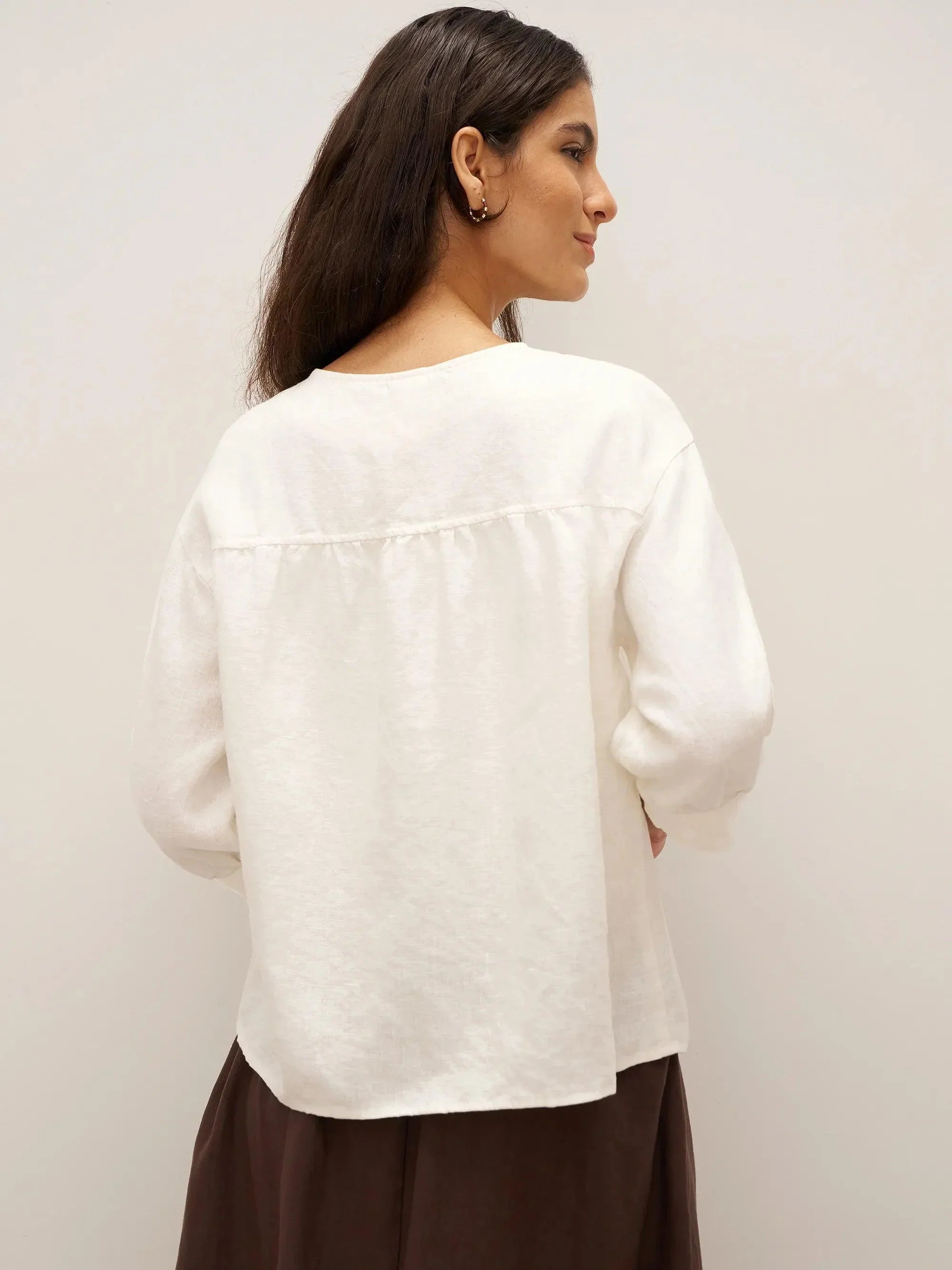 LINTICO 100% Linen Button-Front Drop Shoulder Shirt EASTER — detail shot 6