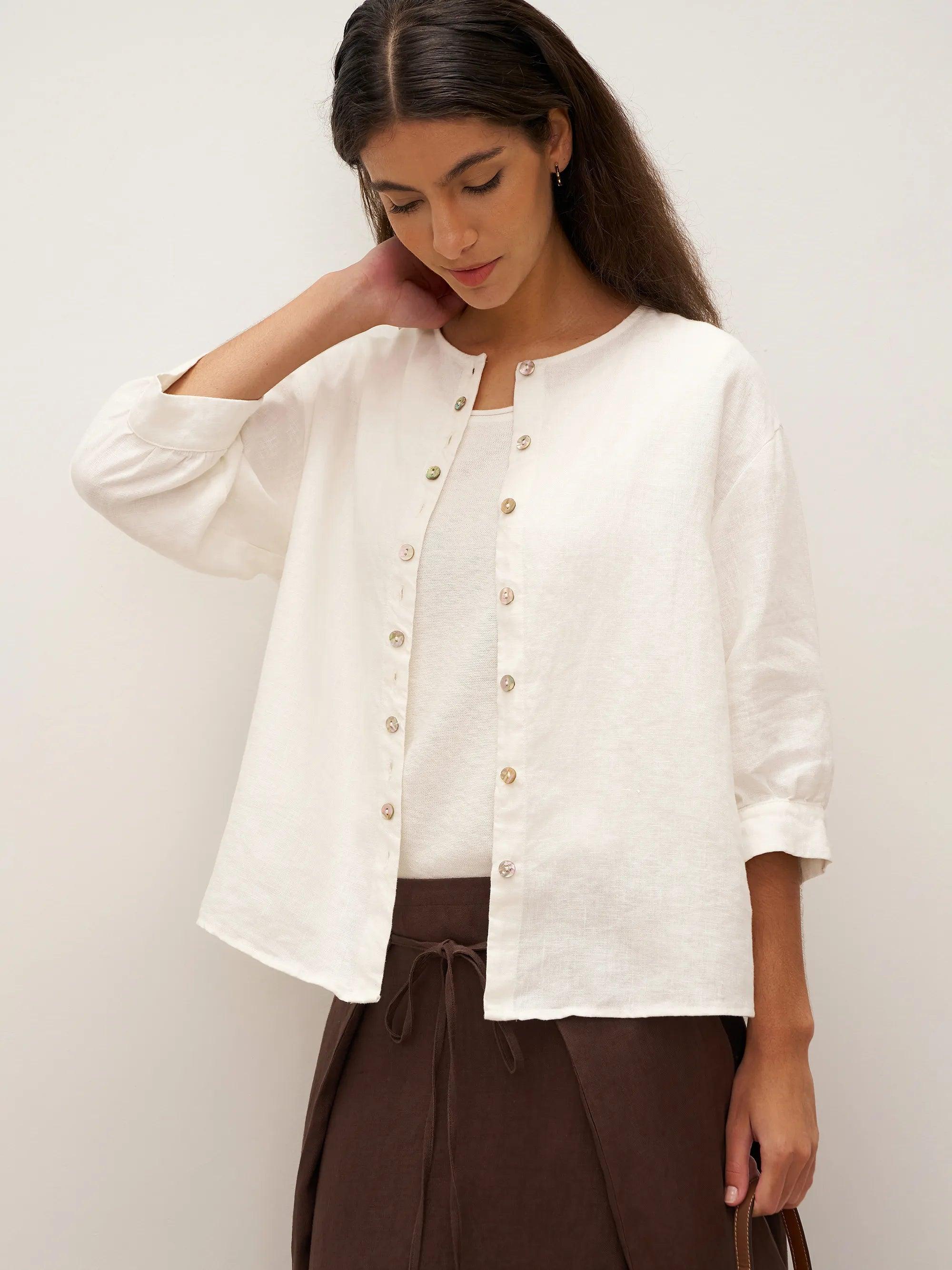 LINTICO 100% Linen Button-Front Drop Shoulder Shirt EASTER — main product shot