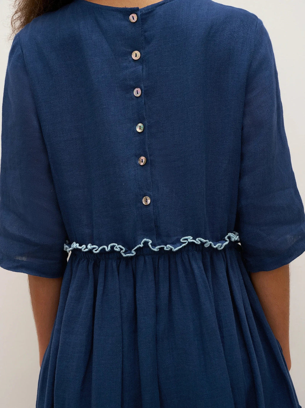 LINTICO 100% Linen Petal-Waist Drawstring Midi Dress JASMINE — detail shot 7