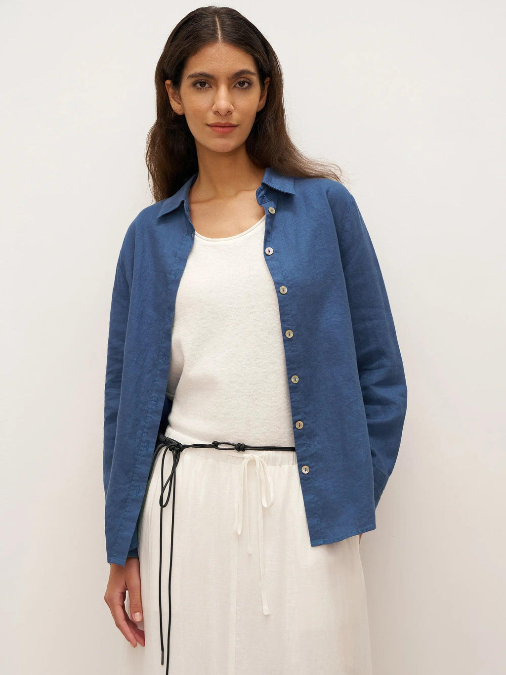 LINTICO 100% Linen Button-Front Shirt with Extended Hem JOVAN — tops-shirts-linen category context