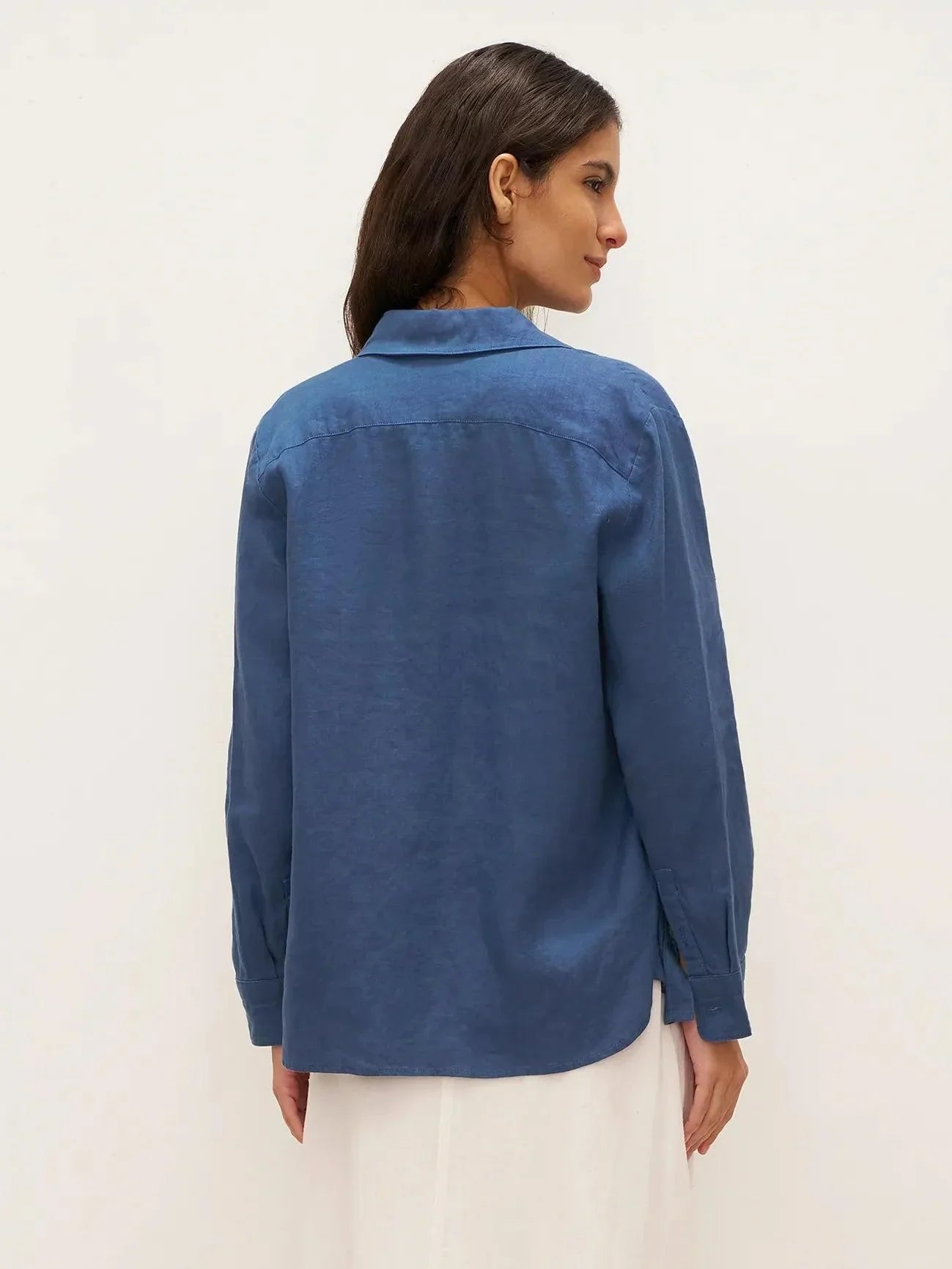 LINTICO 100% Linen Button-Front Shirt with Extended Hem JOVAN — detail shot 6