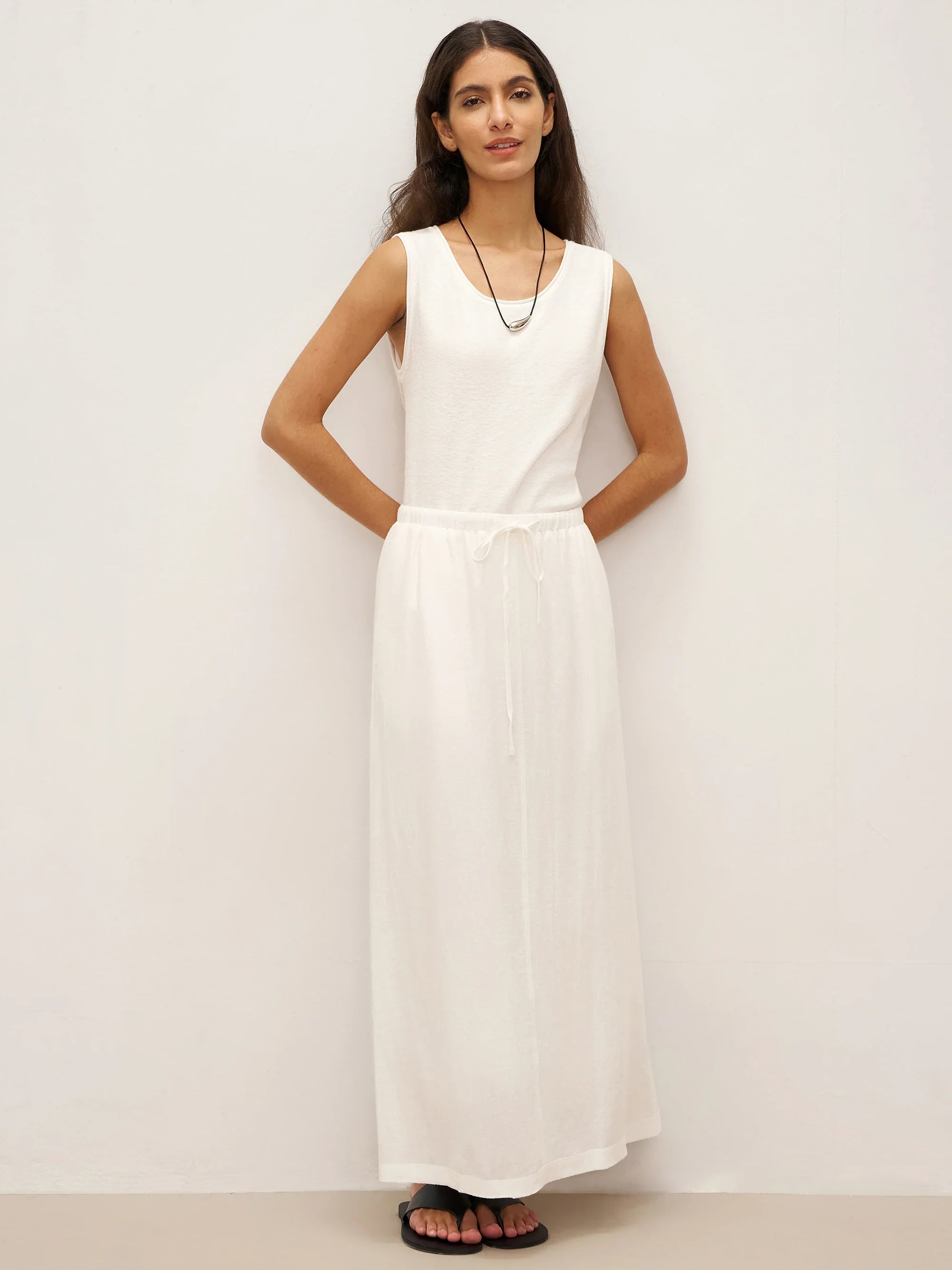 LINTICO Linen Elastic Waist Drawstring Maxi Skirt NINA — lifestyle worn / used context