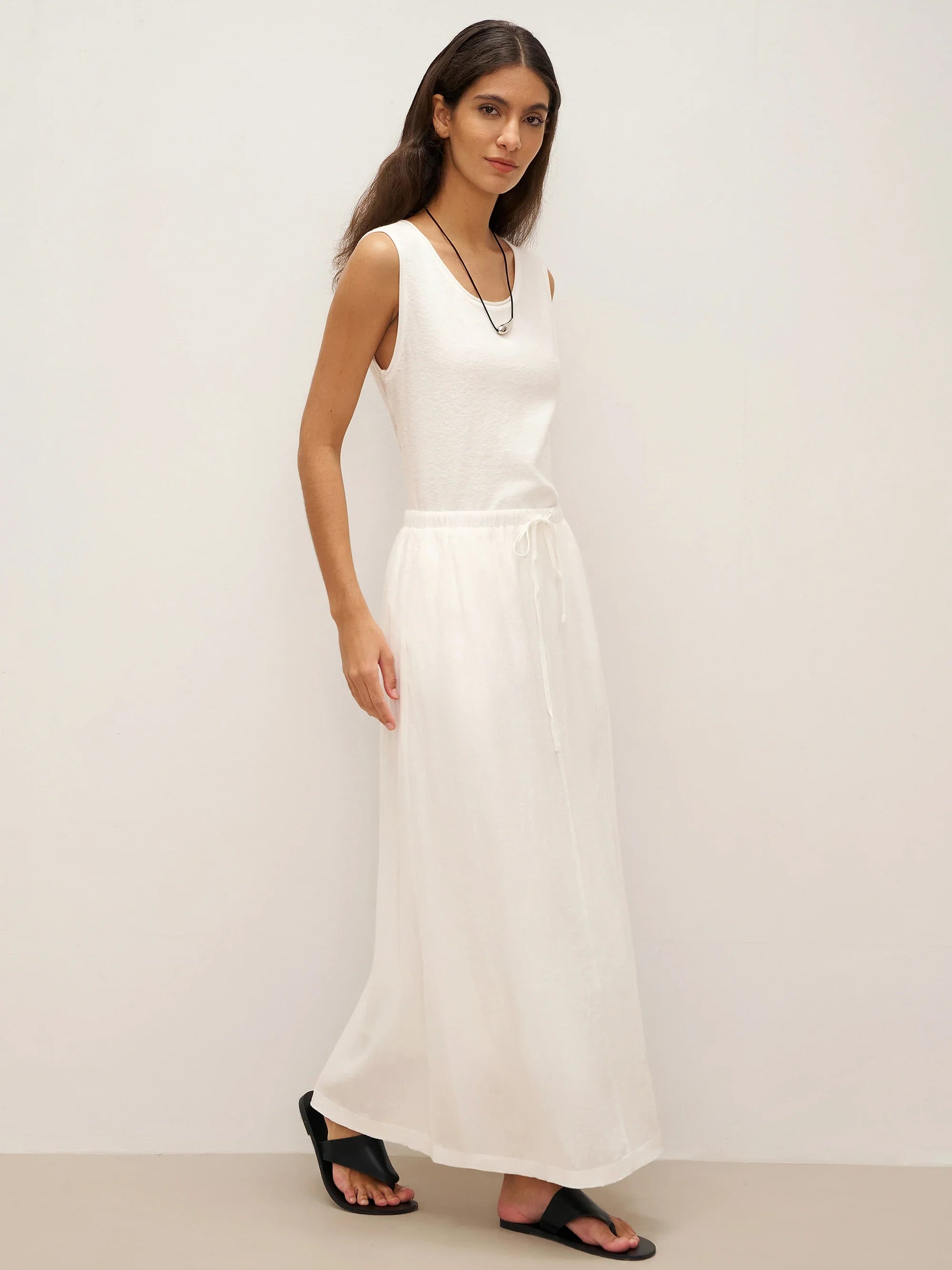 LINTICO Linen Elastic Waist Drawstring Maxi Skirt NINA — detail shot 6