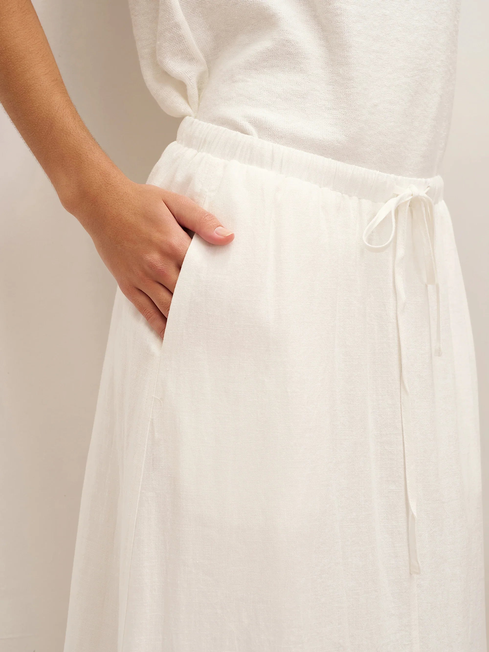 LINTICO Linen Elastic Waist Drawstring Maxi Skirt NINA — detail shot 7