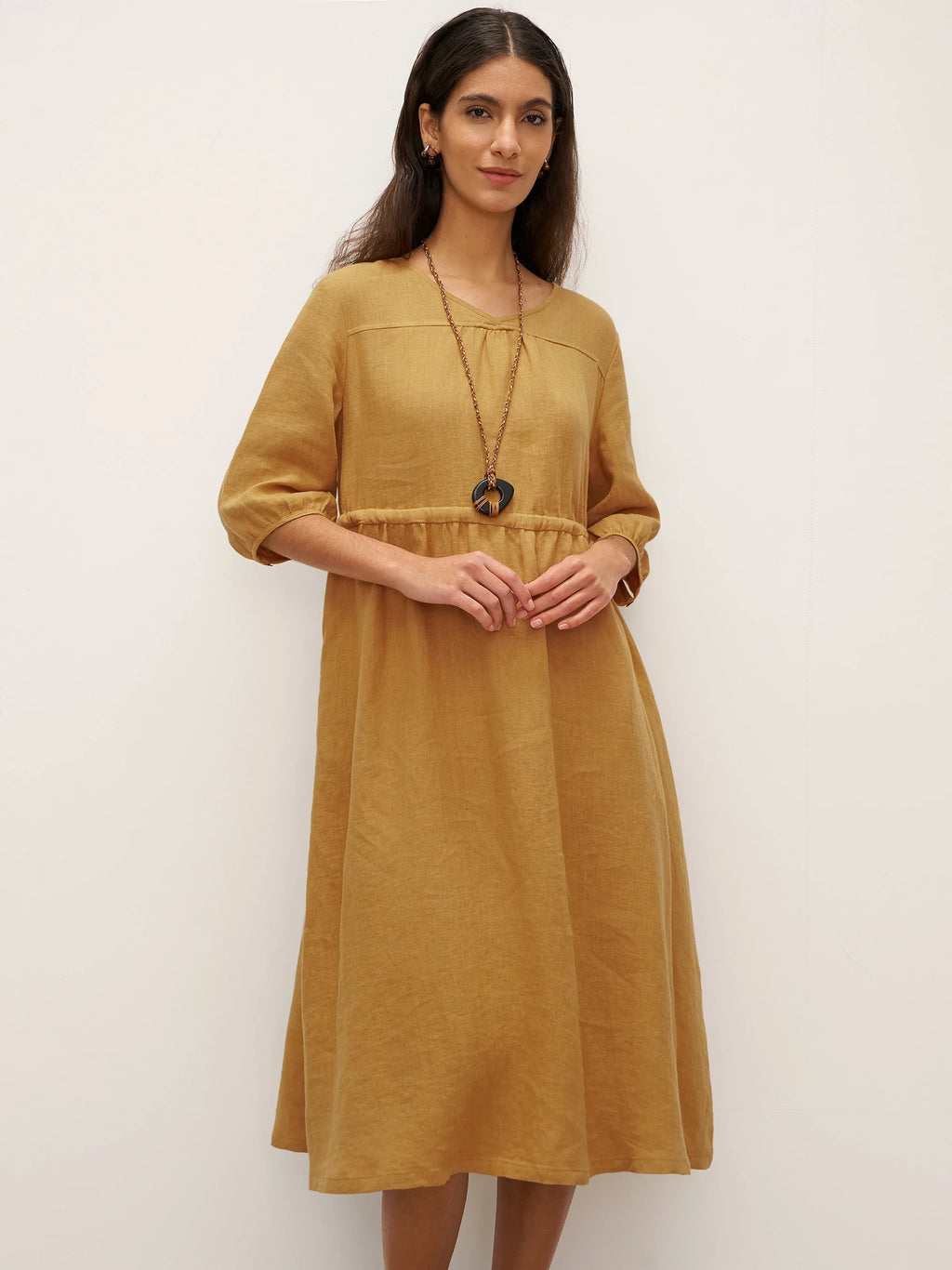 LINTICO 100% Linen A-Line Drawstring Waist Midi Dress DIXIE — comparison shot