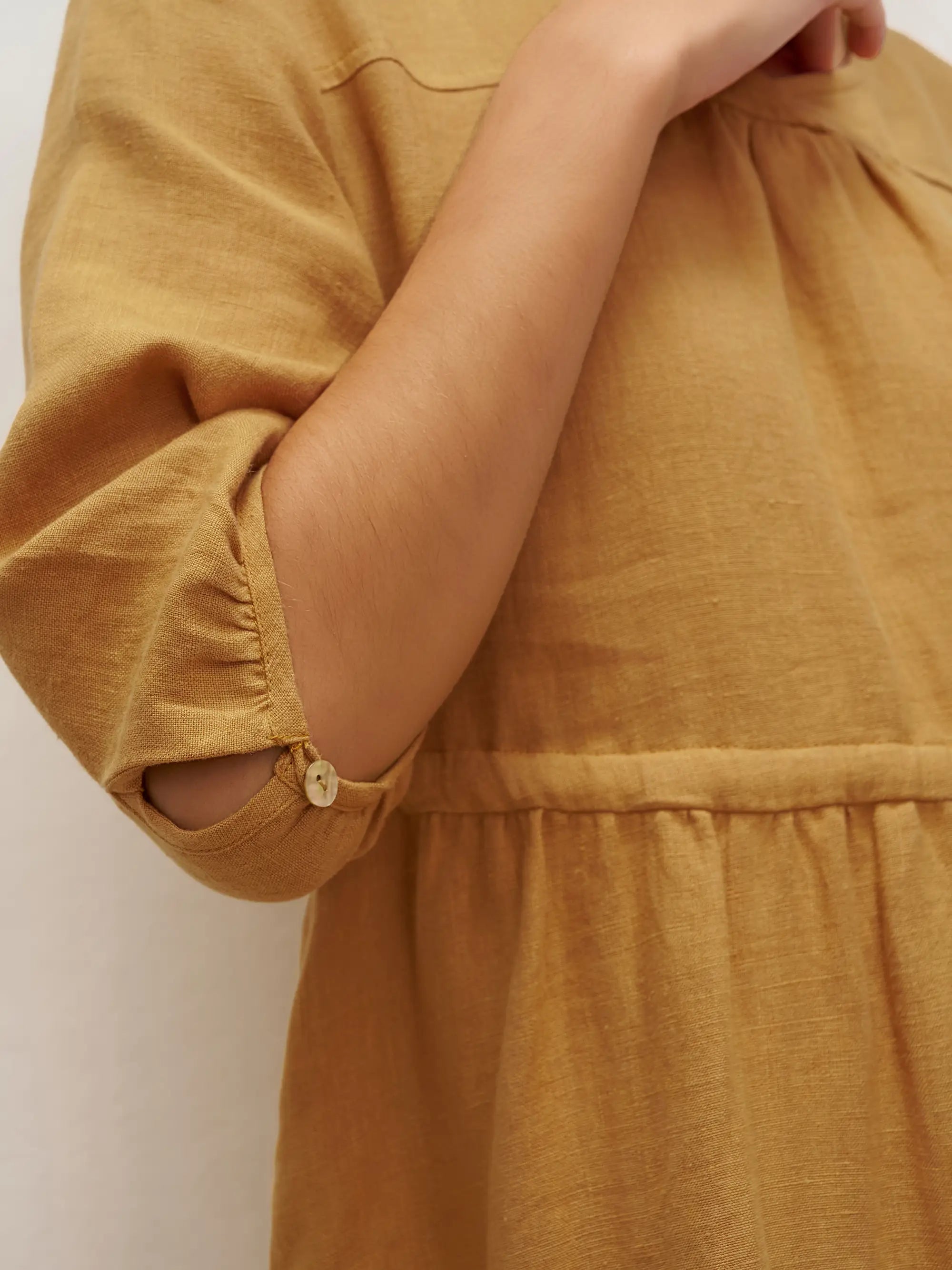 LINTICO 100% Linen A-Line Drawstring Waist Midi Dress DIXIE — feature highlight