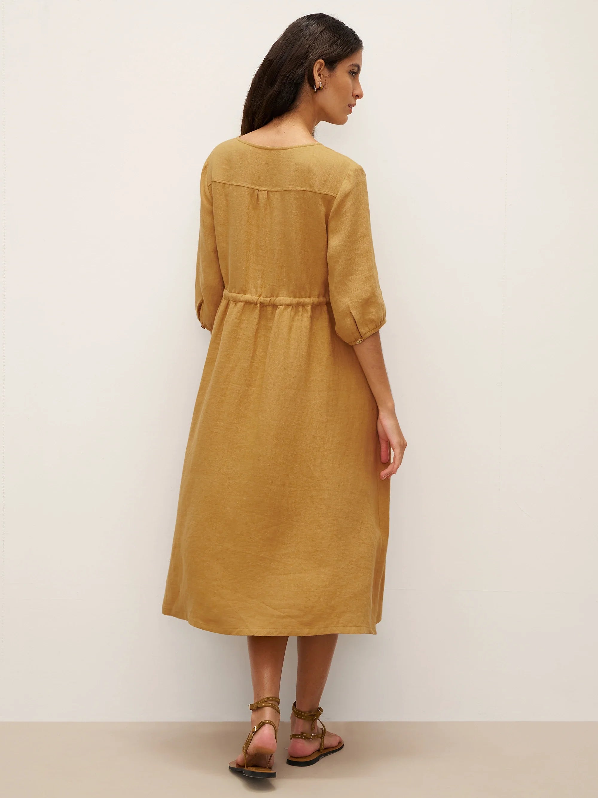 LINTICO 100% Linen A-Line Drawstring Waist Midi Dress DIXIE — detail shot 10