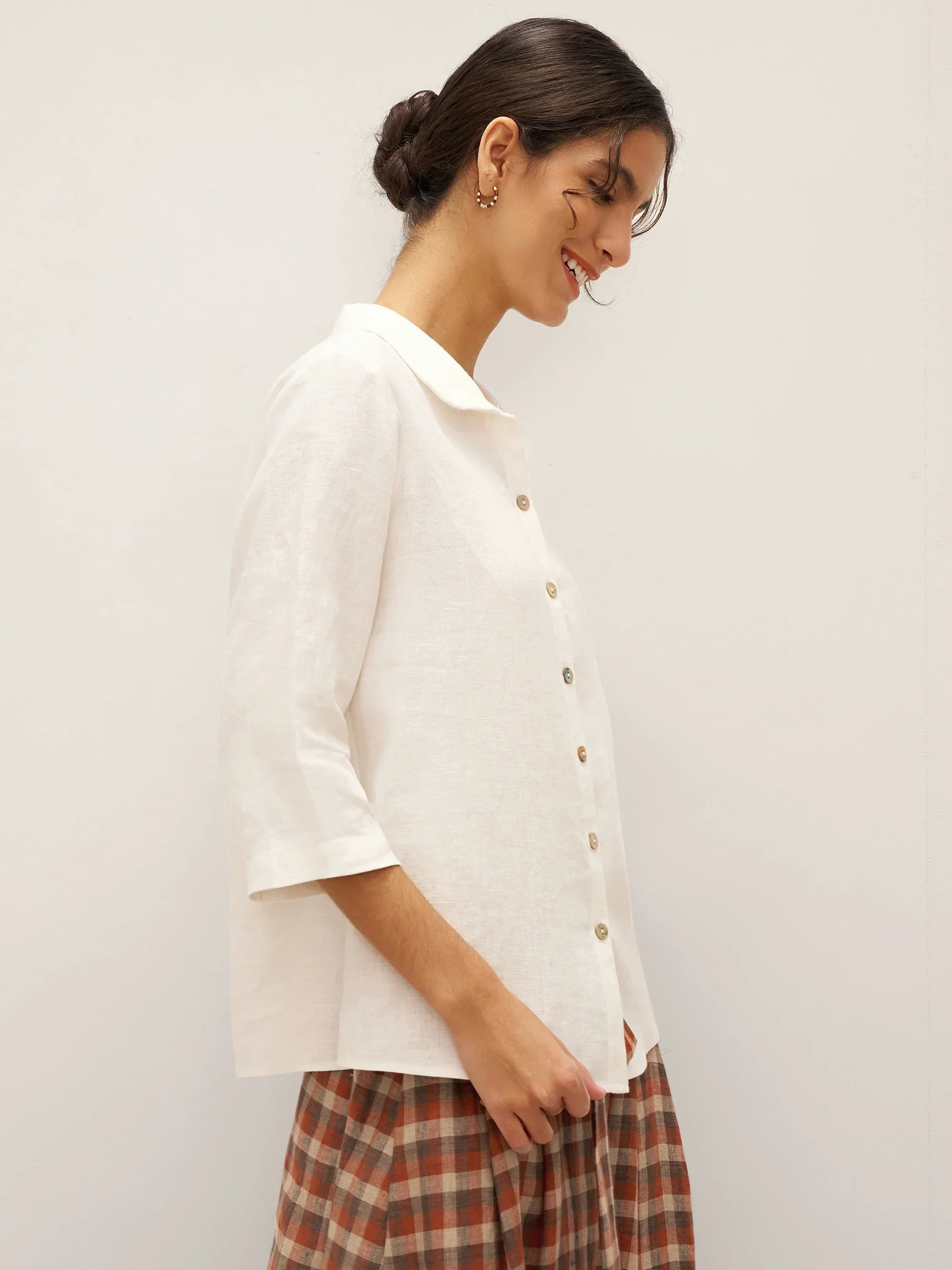 LINTICO 100% Linen Peter Pan Collar 3/4 Sleeve Shirt ASTRID — tops-shirts-linen category context
