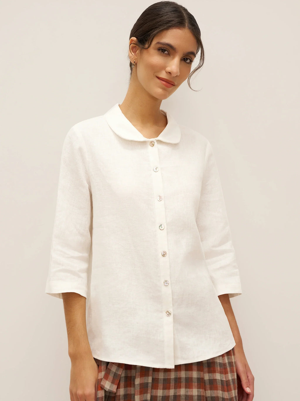 LINTICO 100% Linen Peter Pan Collar 3/4 Sleeve Shirt ASTRID — main product shot