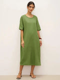 LINTICO 100% Linen Oversized O-Line Belted Midi Dress LORETTA—Multi-Way Wear — main product shot