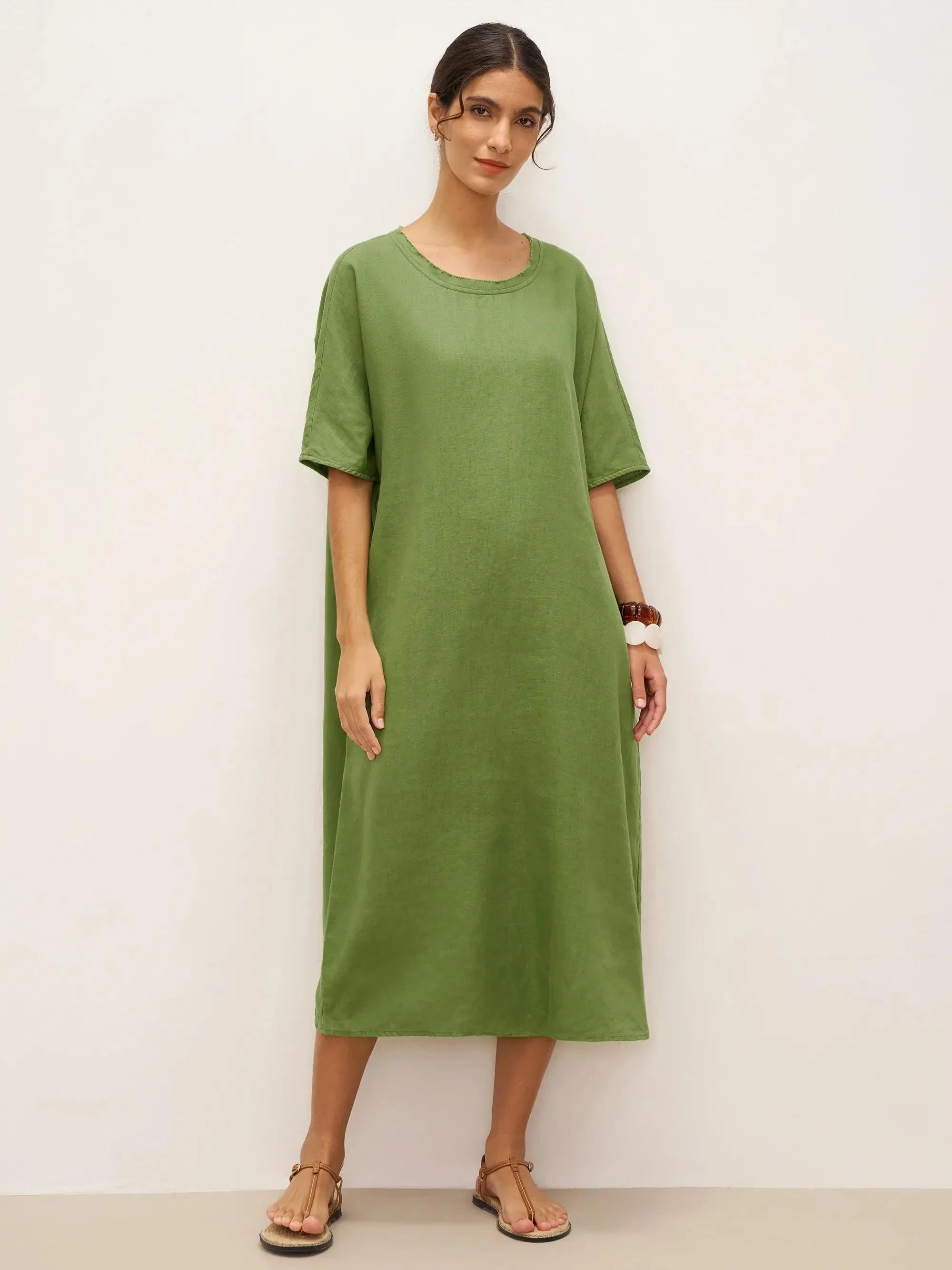 LINTICO 100% Linen Oversized O-Line Belted Midi Dress LORETTA—Multi-Way Wear — main product shot