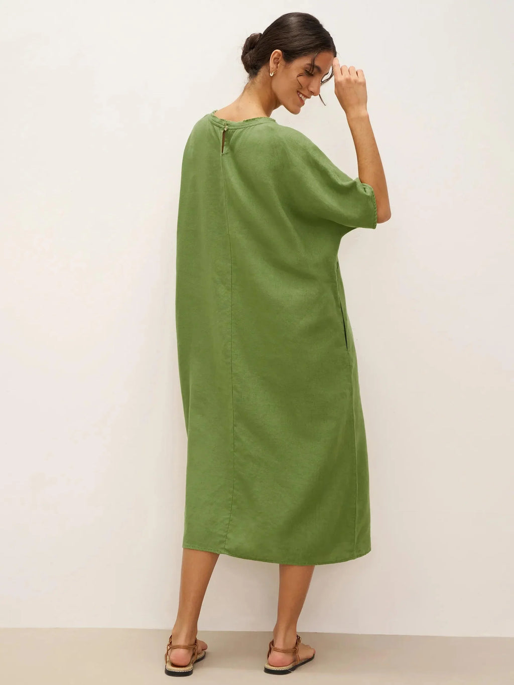 LINTICO 100% Linen Oversized O-Line Belted Midi Dress LORETTA—Multi-Way Wear — Oversized detail