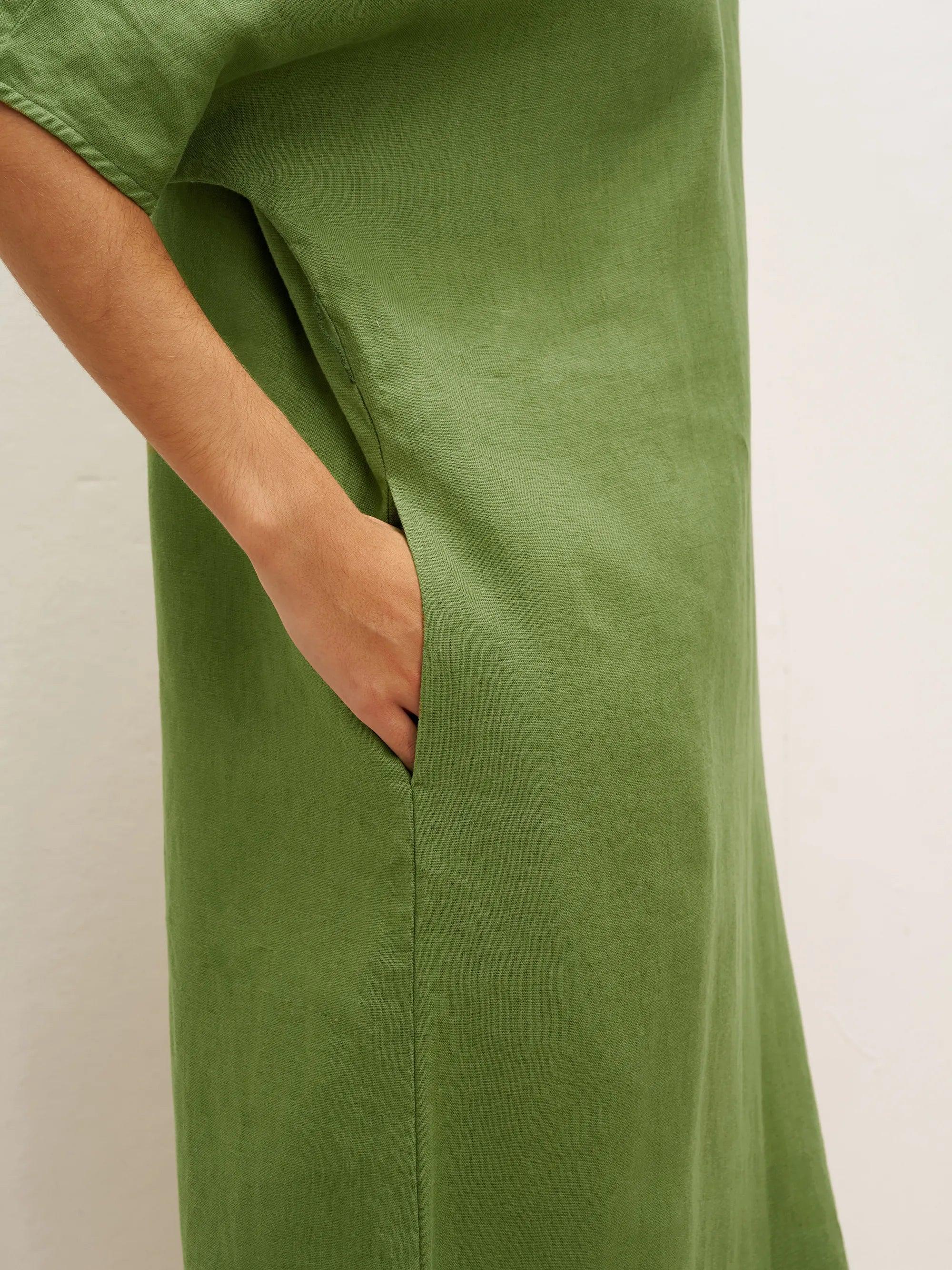 LINTICO 100% Linen Oversized O-Line Belted Midi Dress LORETTA—Multi-Way Wear — detail shot 7