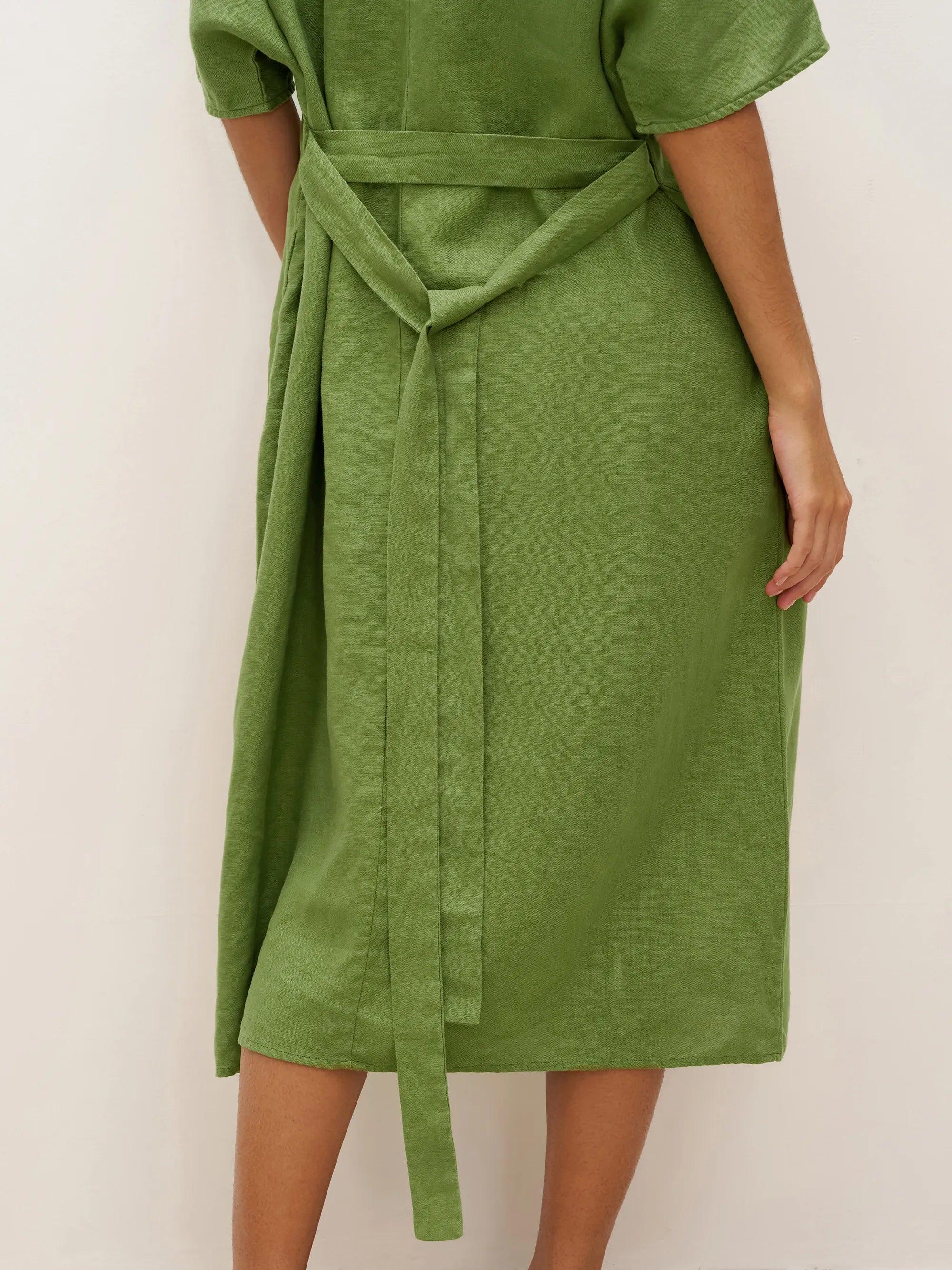 LINTICO 100% Linen Oversized O-Line Belted Midi Dress LORETTA—Multi-Way Wear — detail shot 6