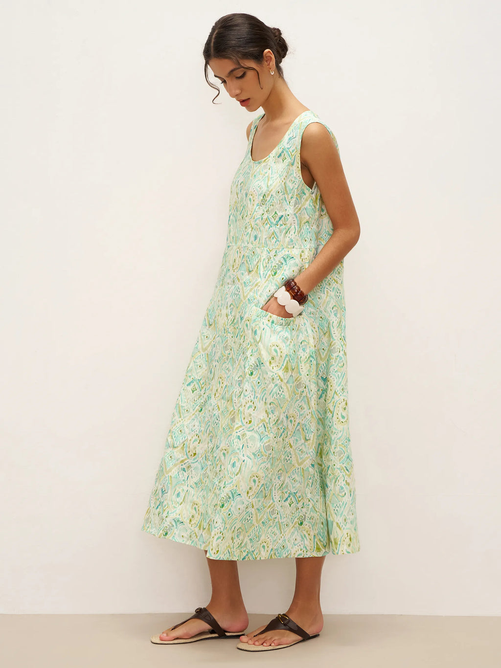 LINTICO LINTICO 100% Linen Floral Swing Beach Tank Dress LORRAINE — detail shot 6