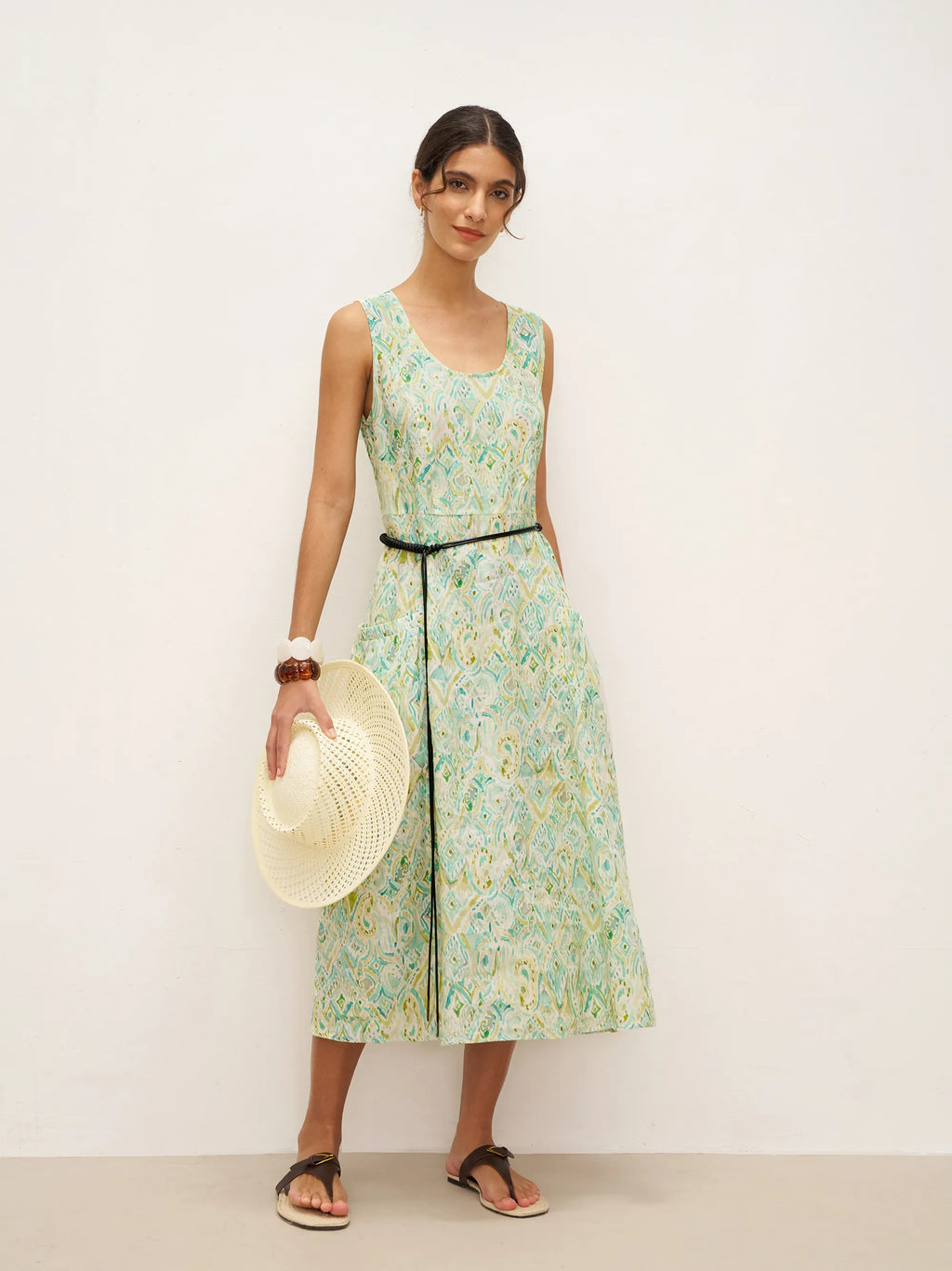 LINTICO LINTICO 100% Linen Floral Swing Beach Tank Dress LORRAINE — detail shot 7