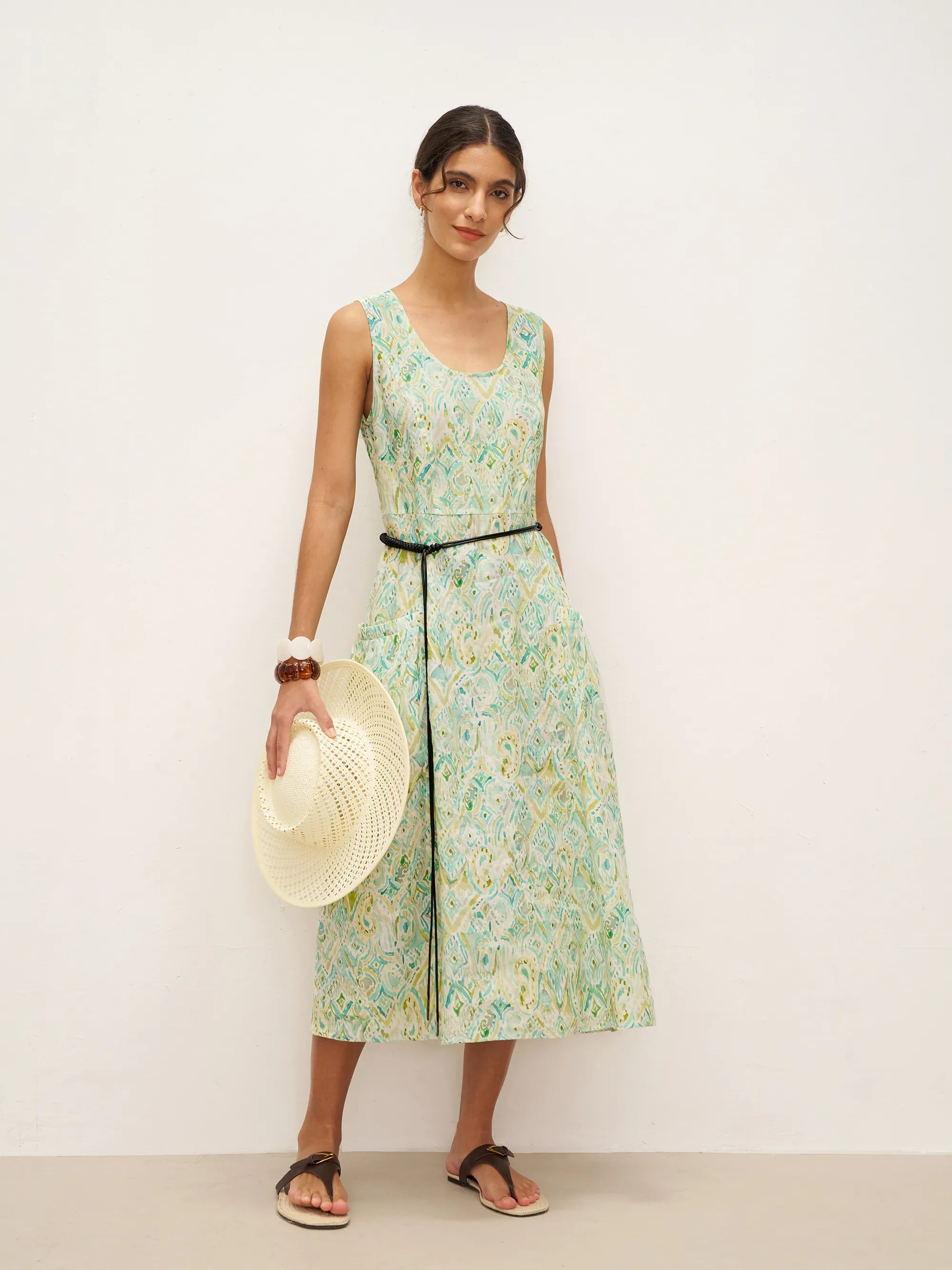 LINTICO LINTICO 100% Linen Floral Swing Beach Tank Dress LORRAINE — detail shot 7