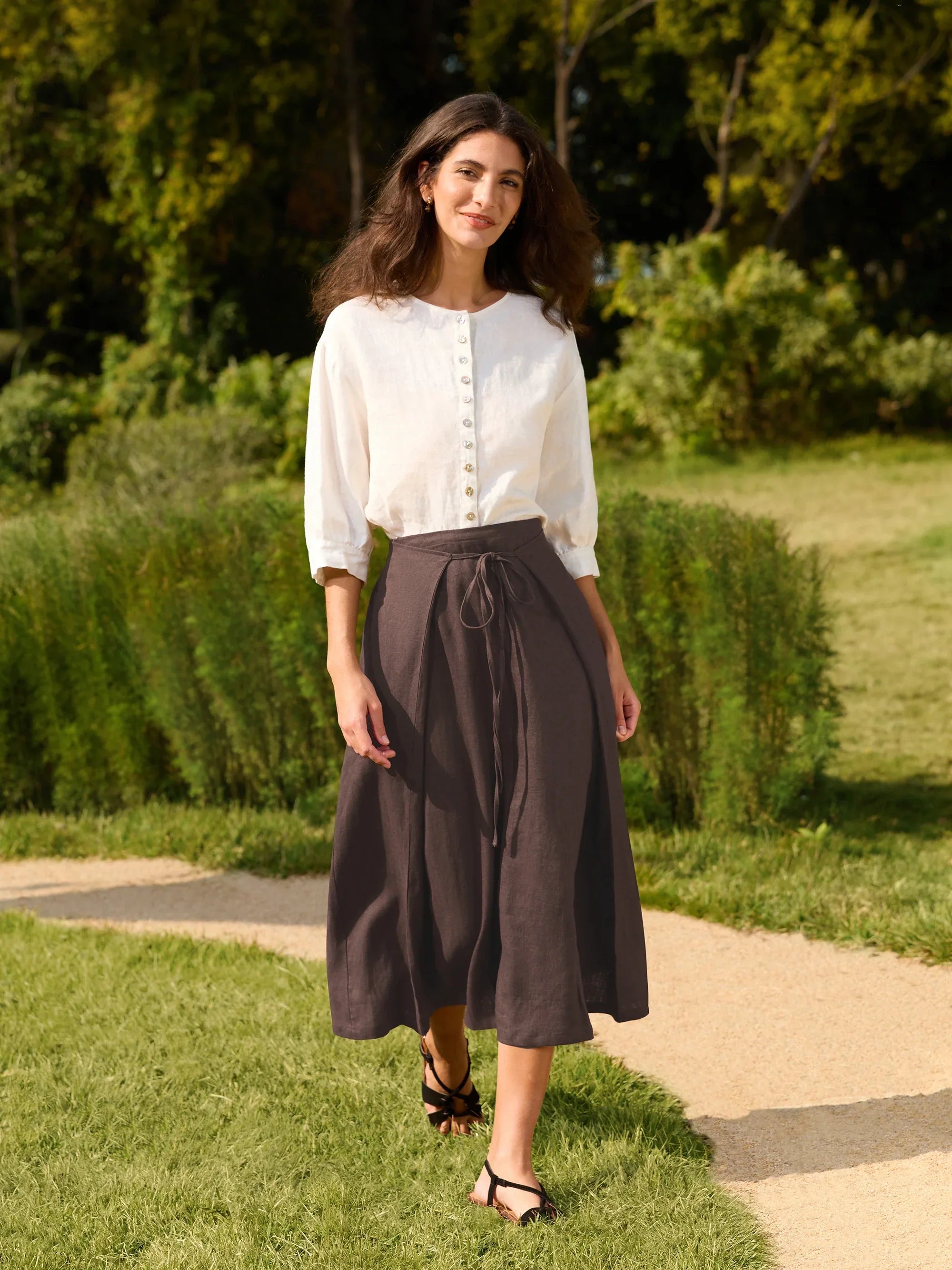 LINTICO 100% Linen Button-Front Drop Shoulder Shirt EASTER — tops-shirts-linen category context