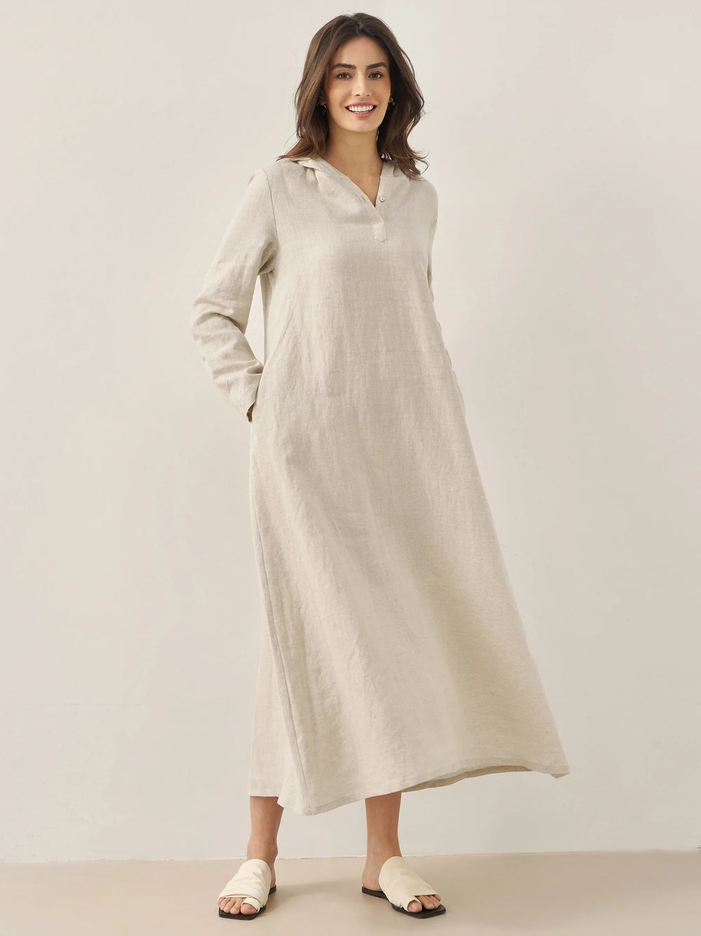 LINTICO 100% Linen Hooded Pullover Maxi Dress REBECCA — detail shot 7
