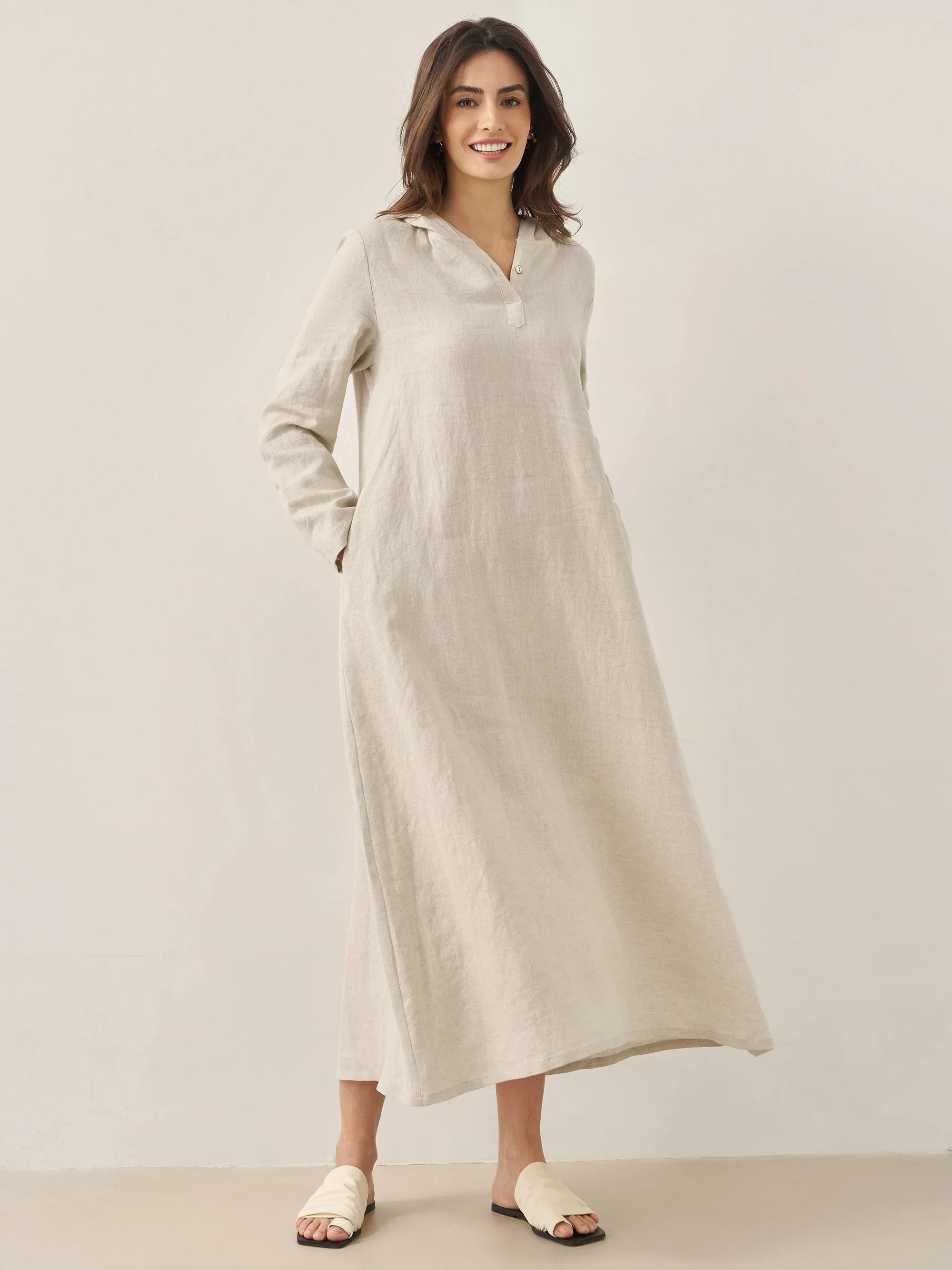 LINTICO 100% Linen Hooded Pullover Maxi Dress REBECCA — detail shot 7