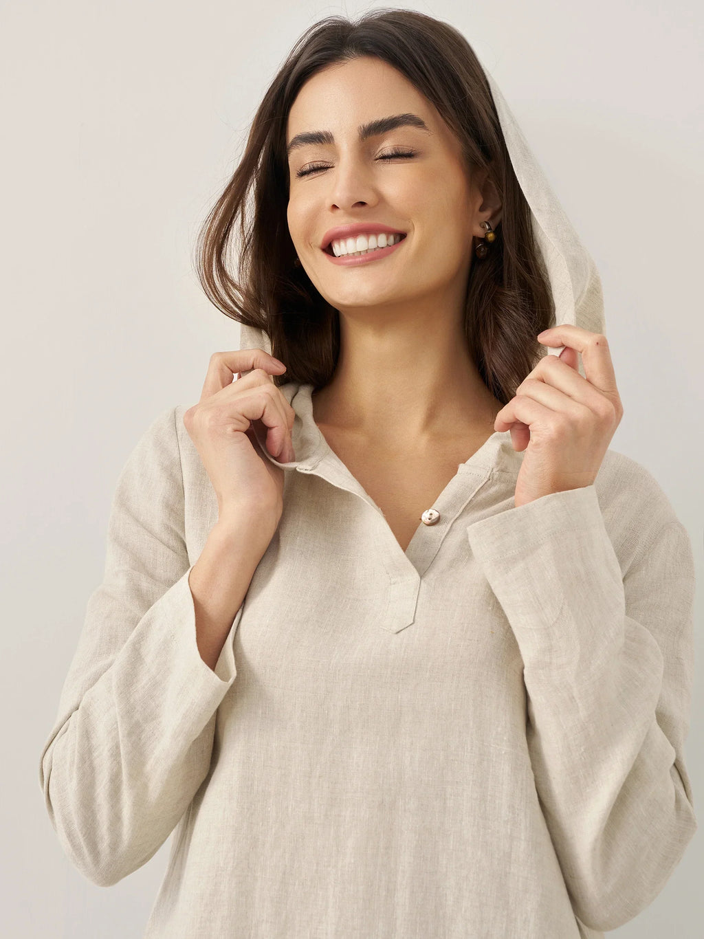 LINTICO 100% Linen Hooded Pullover Maxi Dress REBECCA — detail shot 8