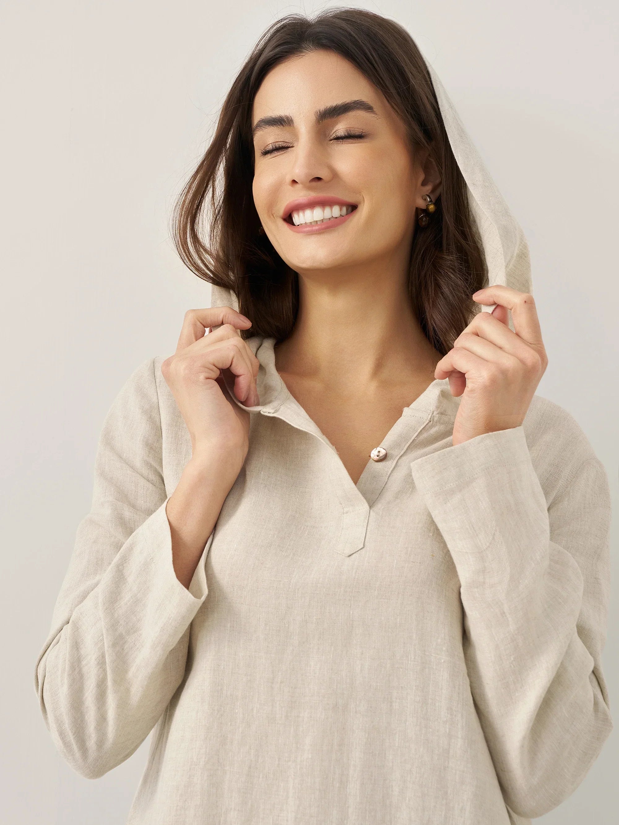 LINTICO 100% Linen Hooded Pullover Maxi Dress REBECCA — detail shot 8