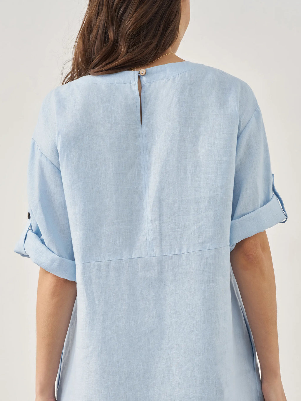 LINTICO 100% Linen Round Neck Button Detail Midi Dress JELENA — main product shot