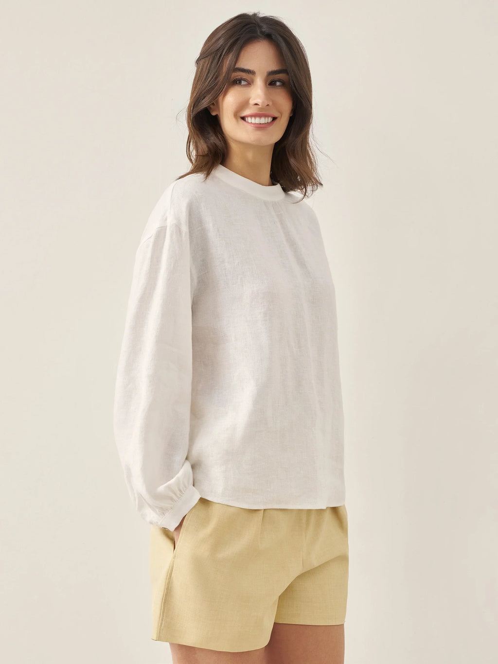 LINTICO LINTICO 100% Linen Mock Neck Long-Sleeve Top DEANNA — tops-blouses-linen category context