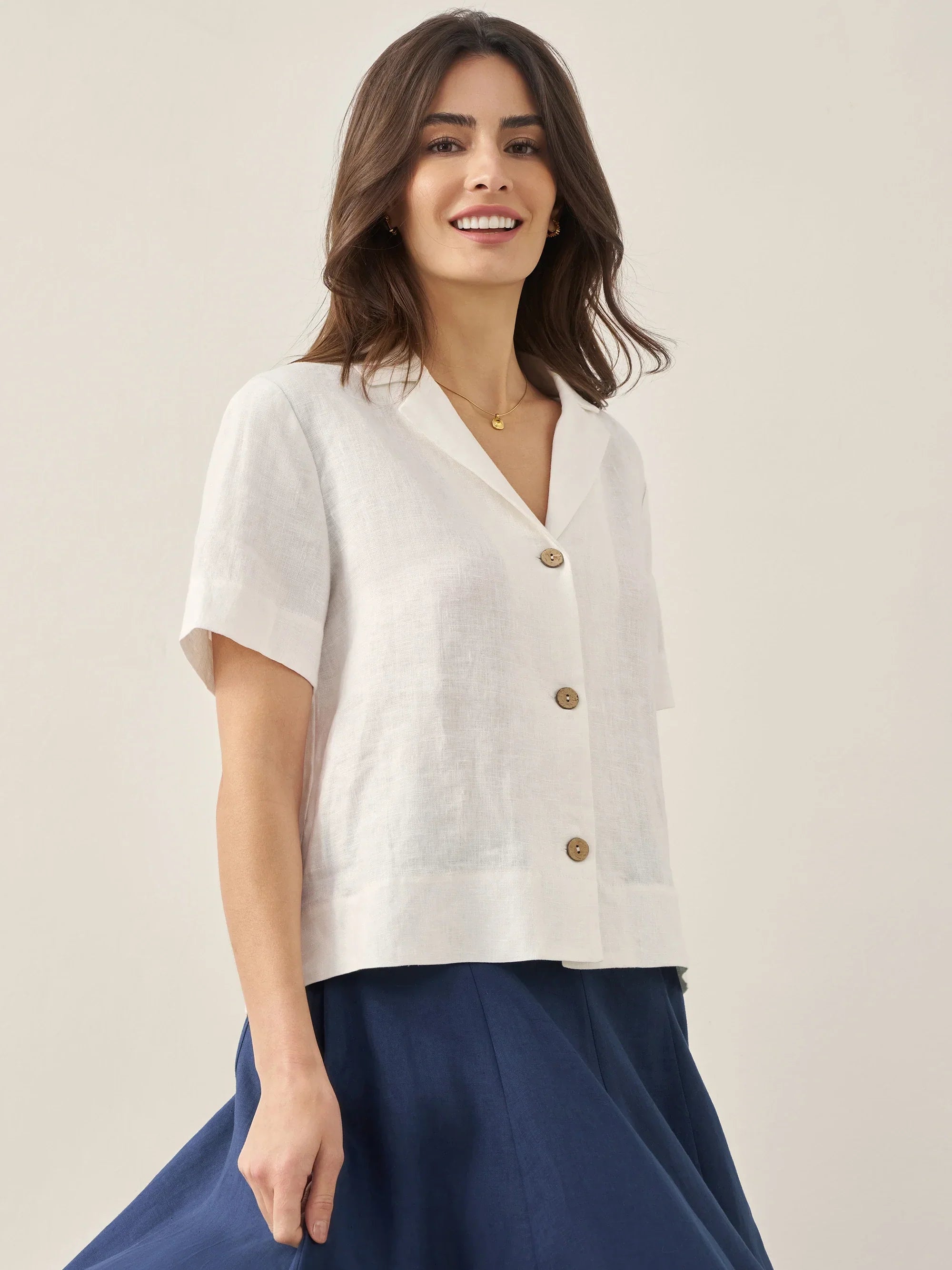 LINTICO 100% Linen Button-Up Short Sleeve Shirt ORENDA — main product shot