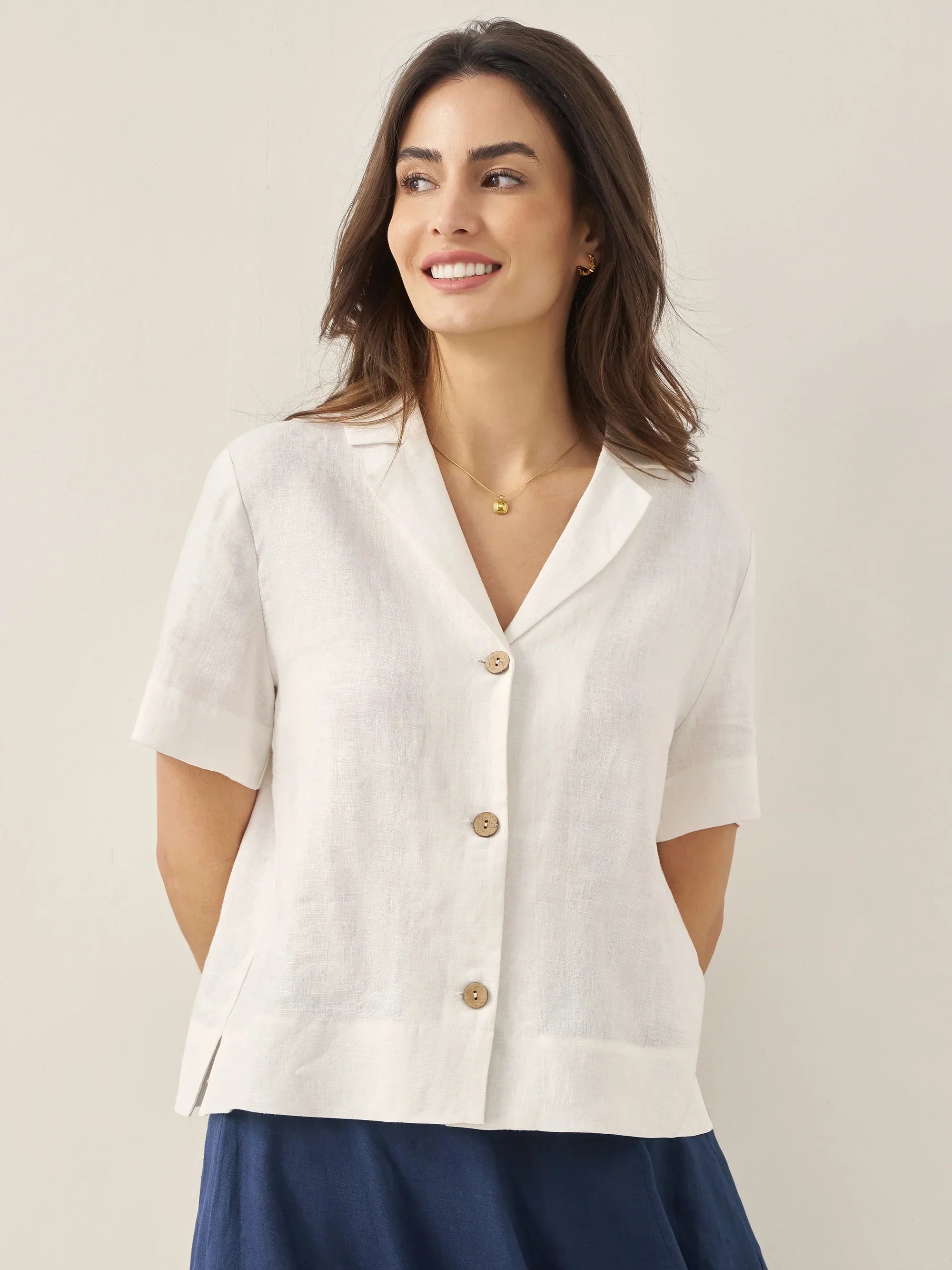 LINTICO 100% Linen Button-Up Short Sleeve Shirt ORENDA — lifestyle worn / used context