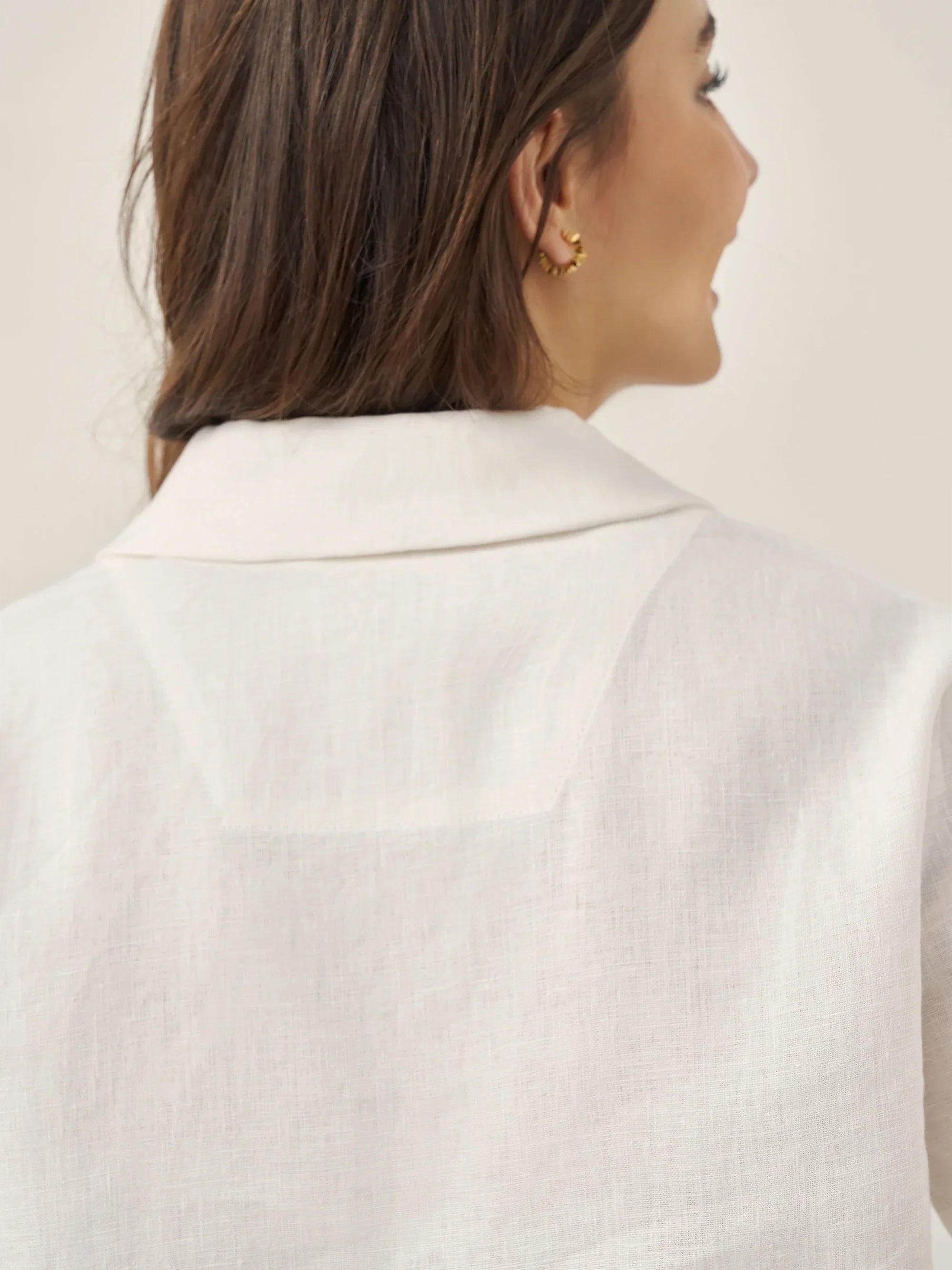 LINTICO 100% Linen Button-Up Short Sleeve Shirt ORENDA — detail shot 9