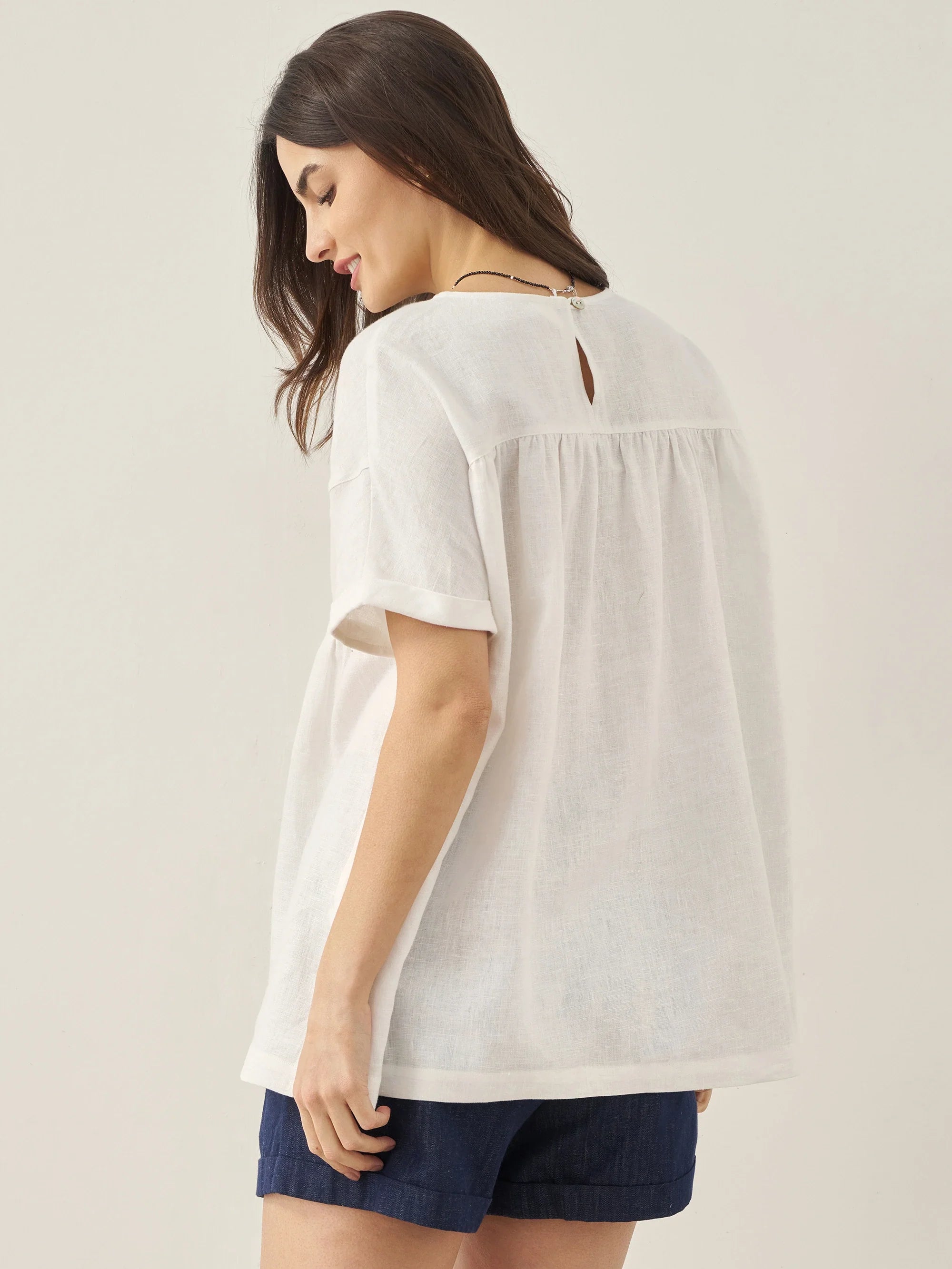 LINTICO LINTICO 100% Linen Round Neck Pleated Pullover Top QUINLAN — tops-blouses-linen category context