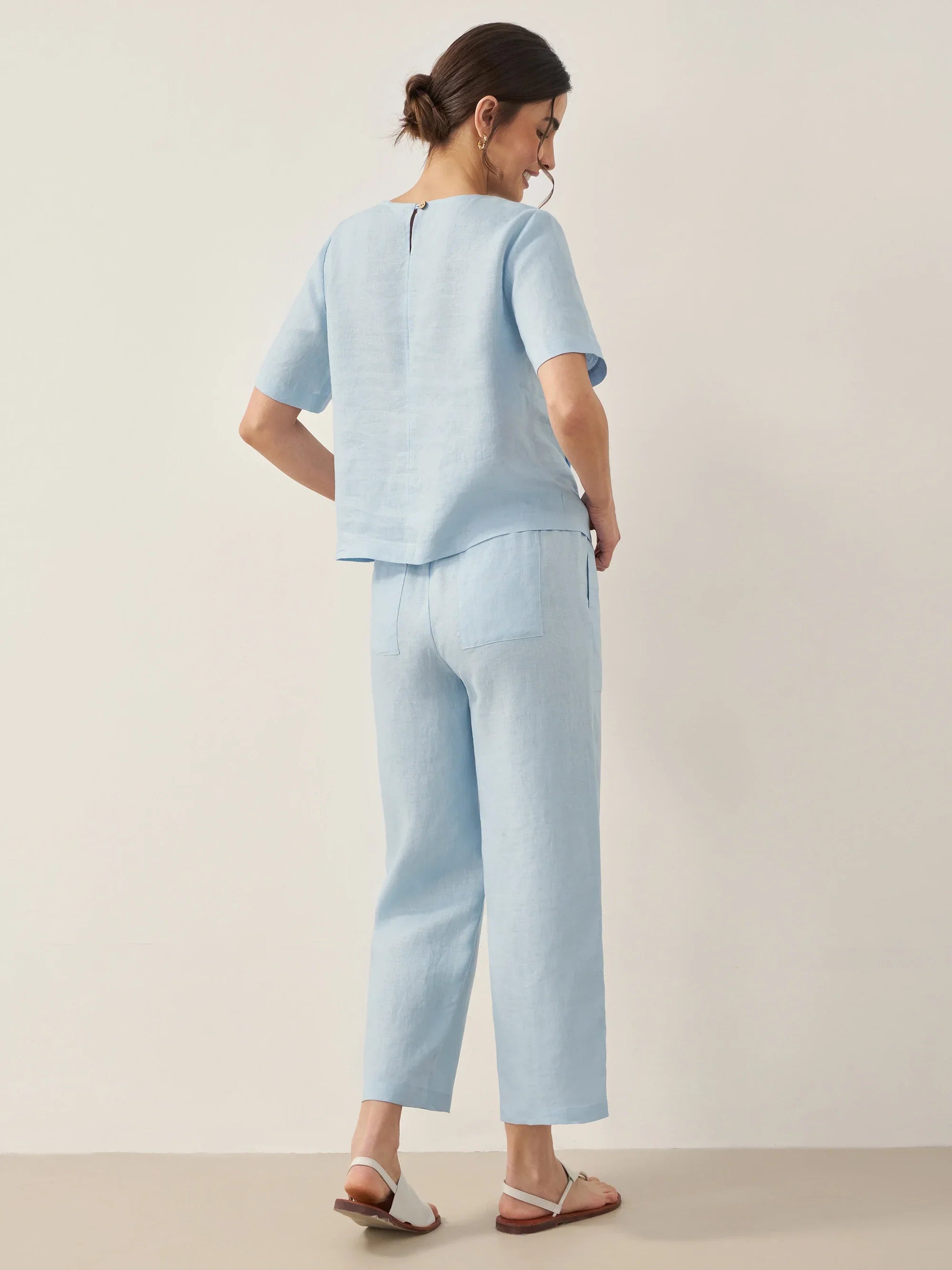 LINTICO 100% Linen Short-Sleeve Round Neck Button Detail Top & Pants Set JOSIE — sets-pant sets-linen category context