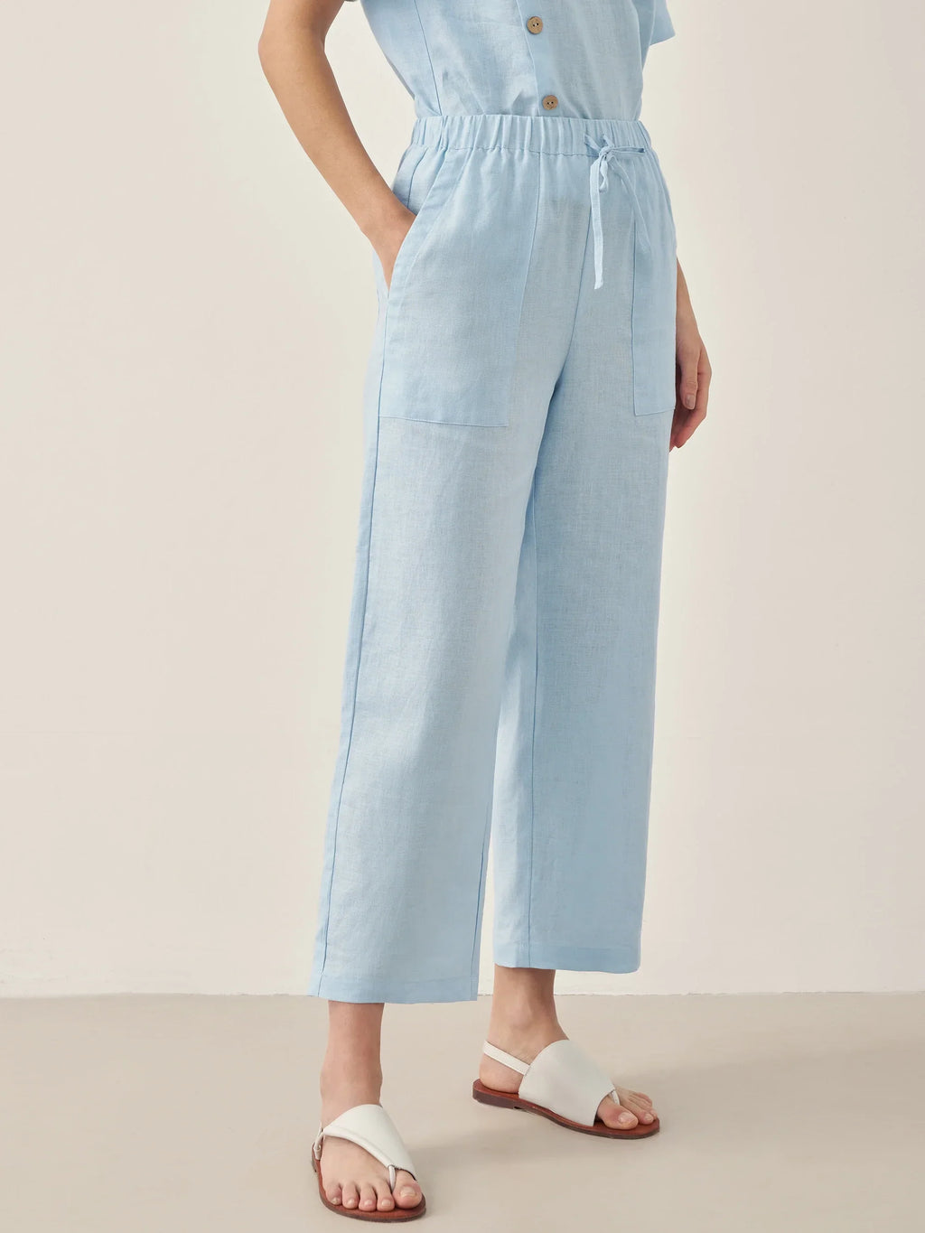 LINTICO 100% Linen Short-Sleeve Round Neck Button Detail Top & Pants Set JOSIE — comparison shot