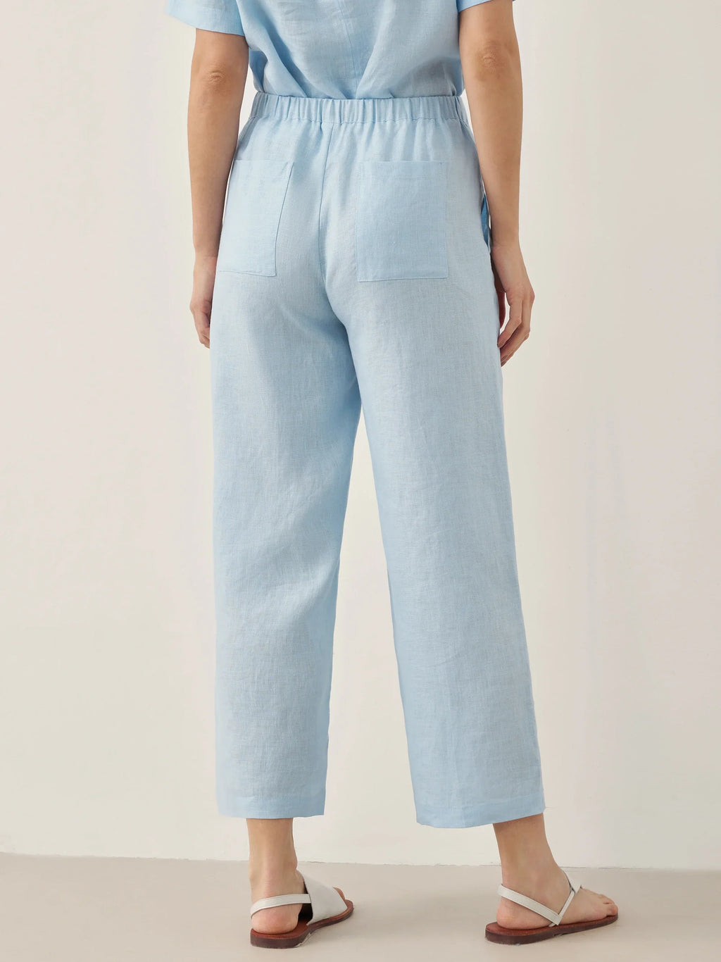 LINTICO 100% Linen Short-Sleeve Round Neck Button Detail Top & Pants Set JOSIE — fabric or material detail