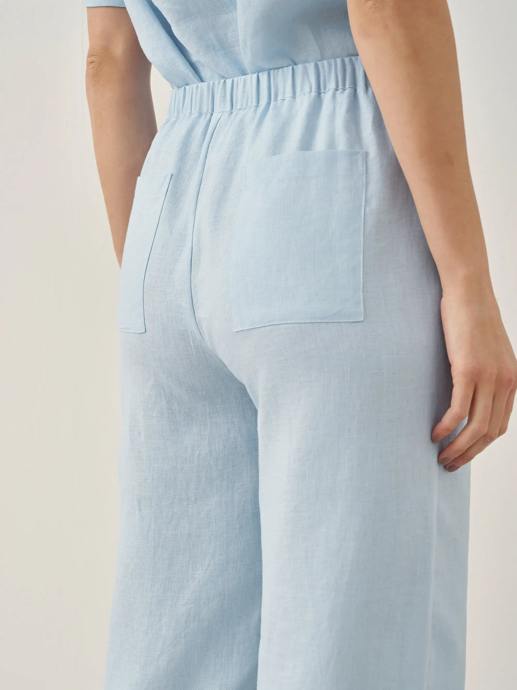 LINTICO 100% Linen Short-Sleeve Round Neck Button Detail Top & Pants Set JOSIE — product on model