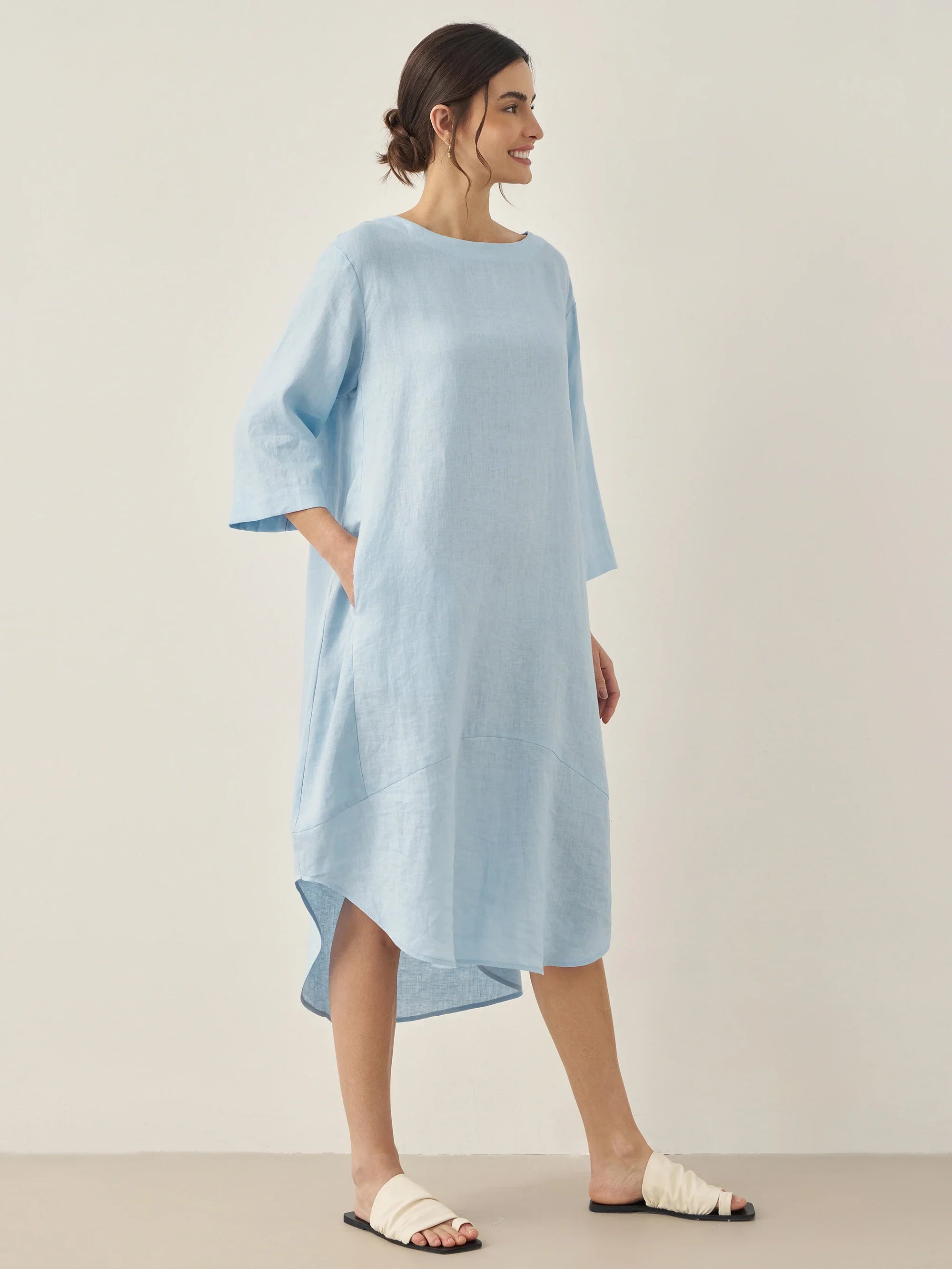 LINTICO LINTICO 100% Linen Bateau Neck Midi Dress BROOKE — detail shot 6