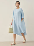 LINTICO LINTICO 100% Linen Bateau Neck Midi Dress BROOKE — main product shot