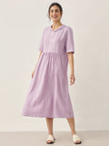 LINTICO 100% Linen Shawl V-Neck Pleated Maxi Dress SUSAN — main product shot