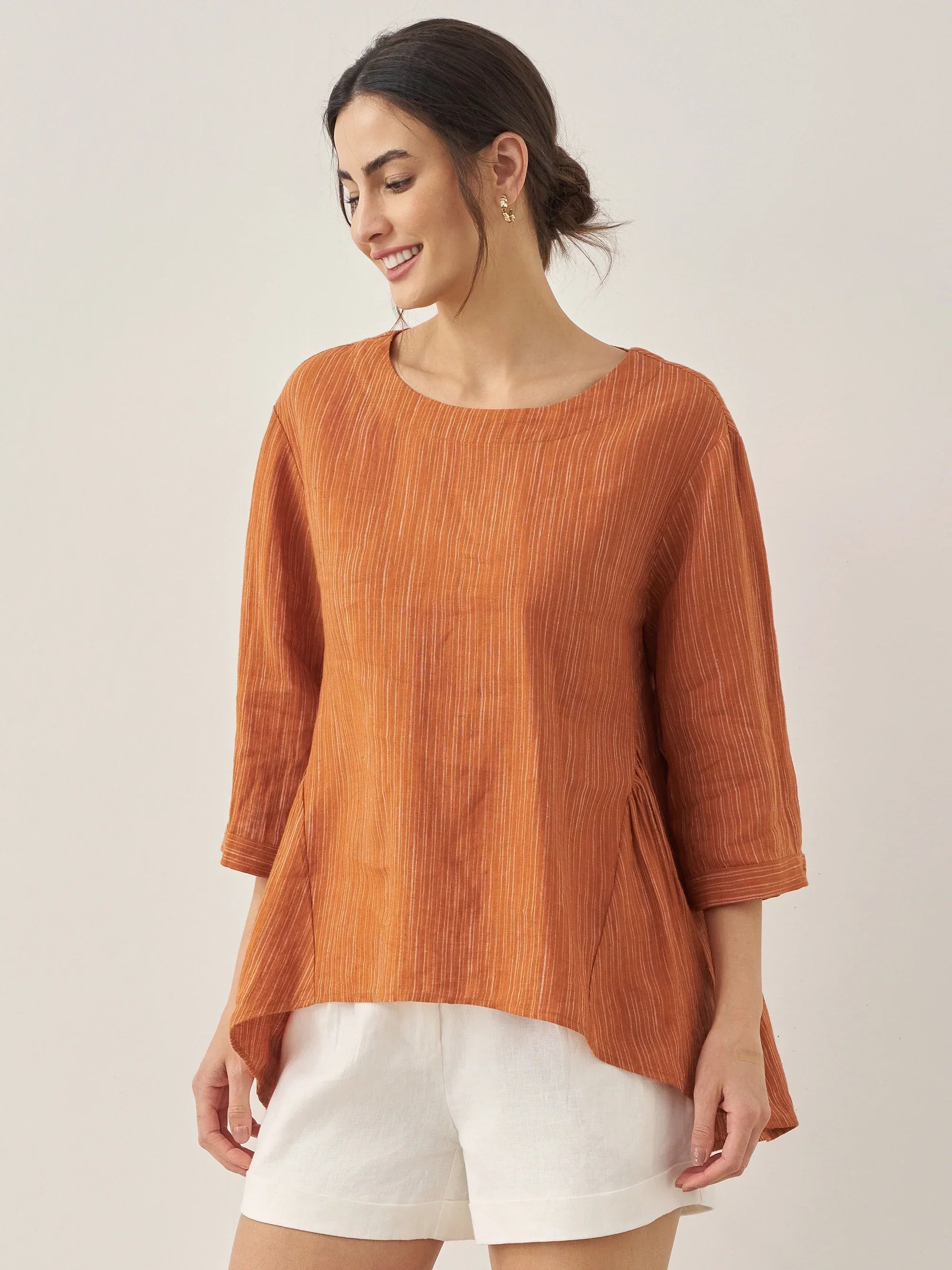 LINTICO 100% Linen Round Neck Artistic Stripe Top FLORENCE — detail shot 9
