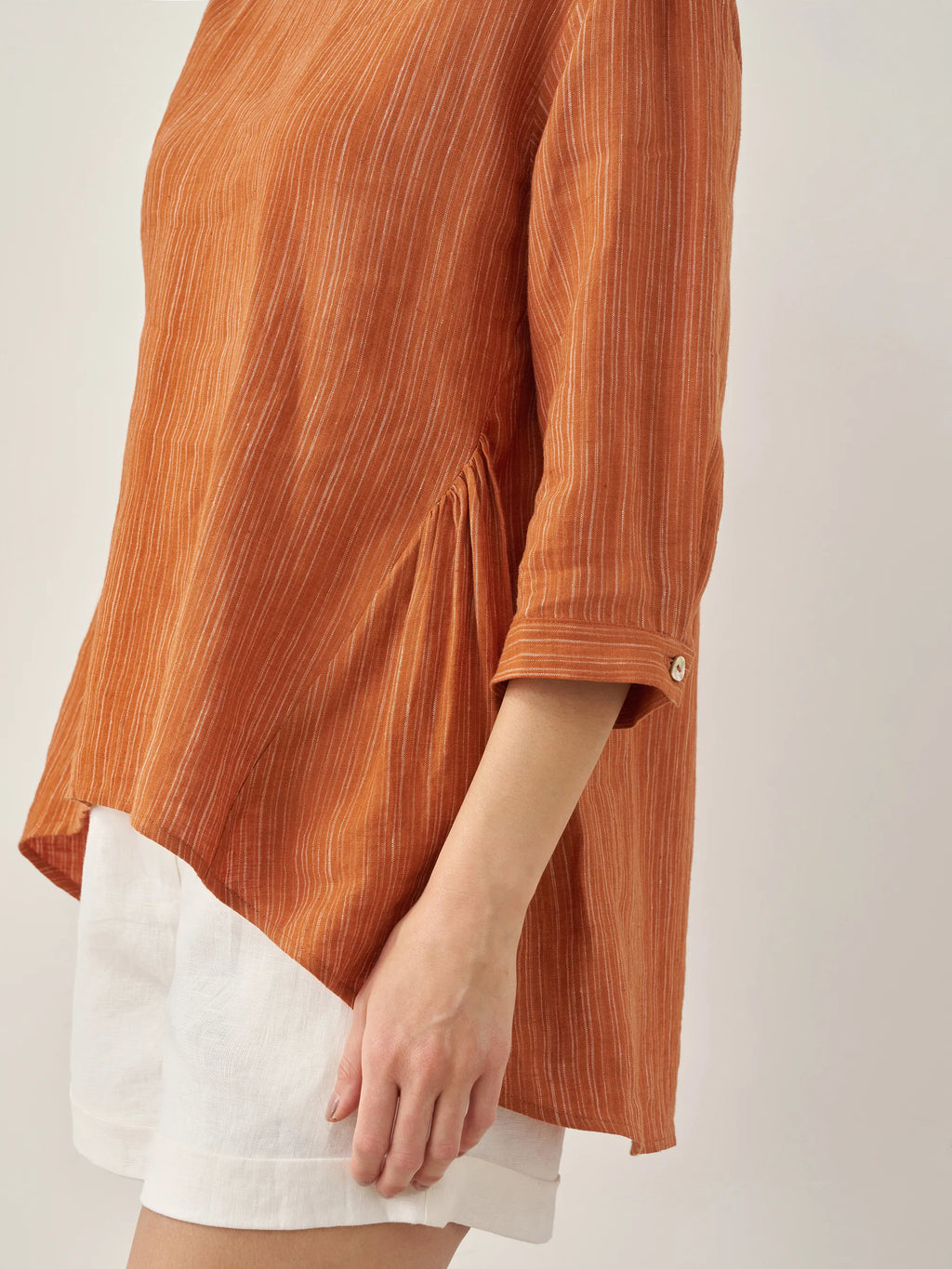 LINTICO 100% Linen Round Neck Artistic Stripe Top FLORENCE — back view