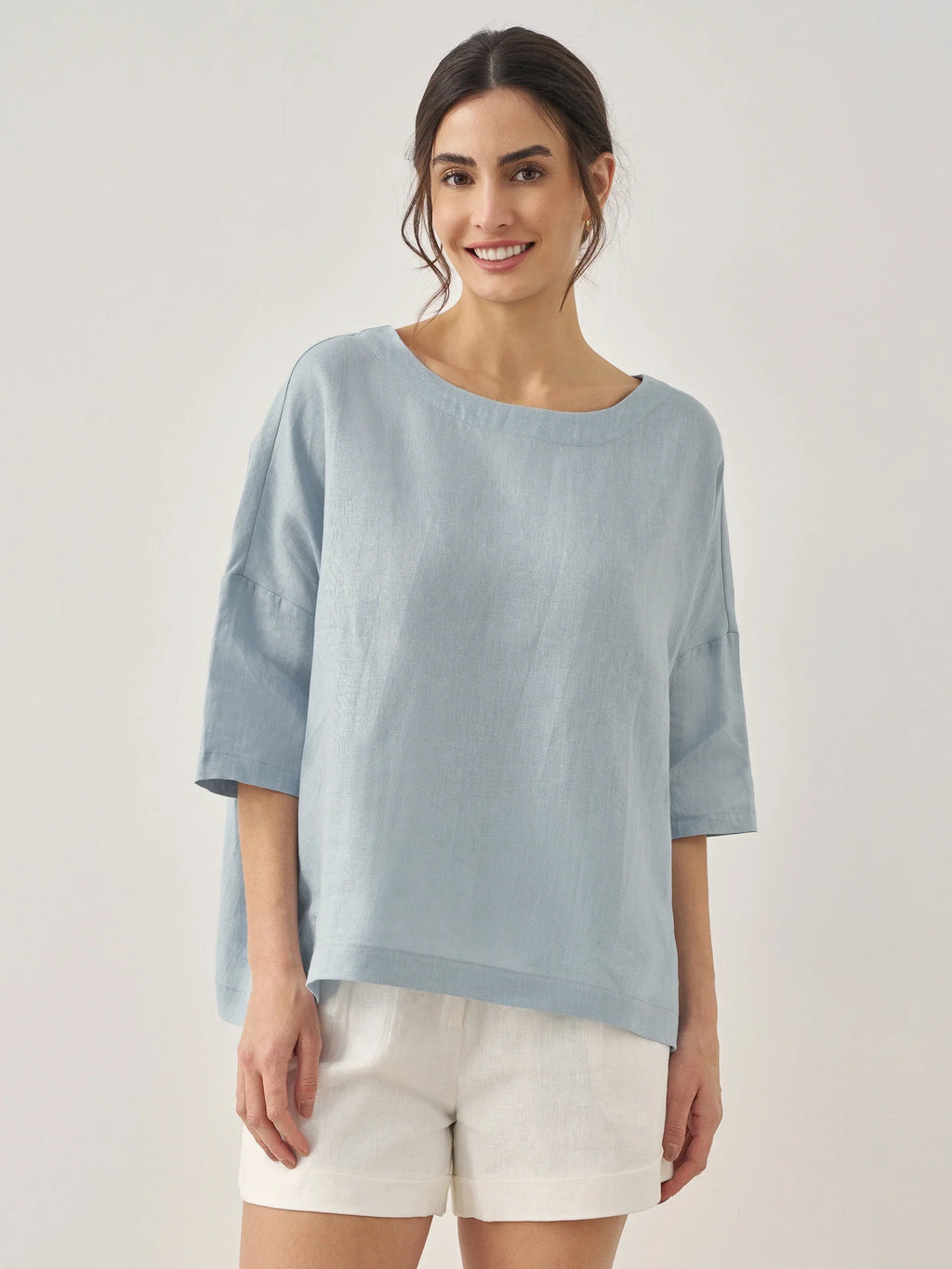 LINTICO 100% Linen Boatneck 3/4 Length Sleeve Top AURORA — main product shot