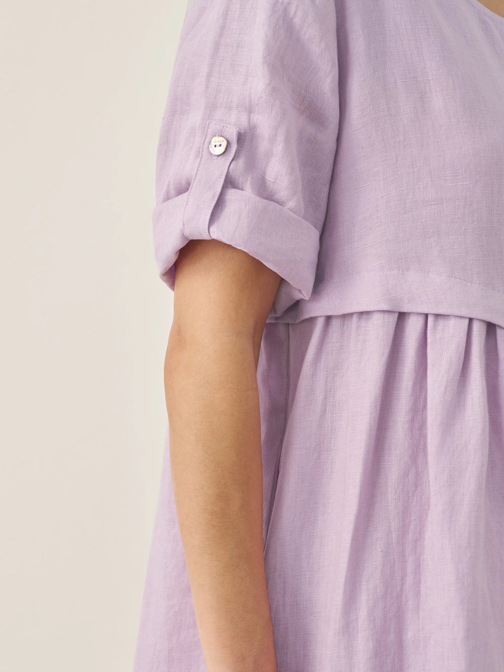LINTICO 100% Linen Asymmetrical Pleated Round Neck Midi Dress YOLANDA — detail shot 8