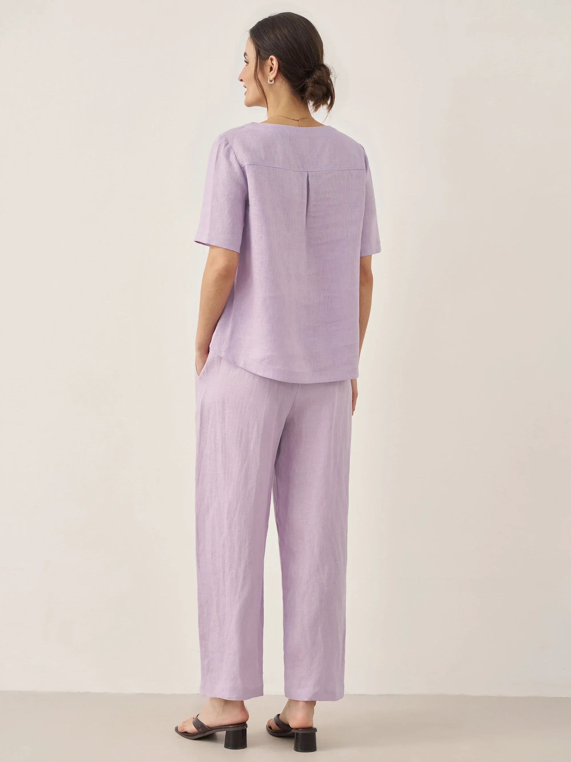 LINTICO 100% Linen Short-Sleeve Round Neck Button Detail Top & Pants Set SASHA — sets-pant sets-linen category context